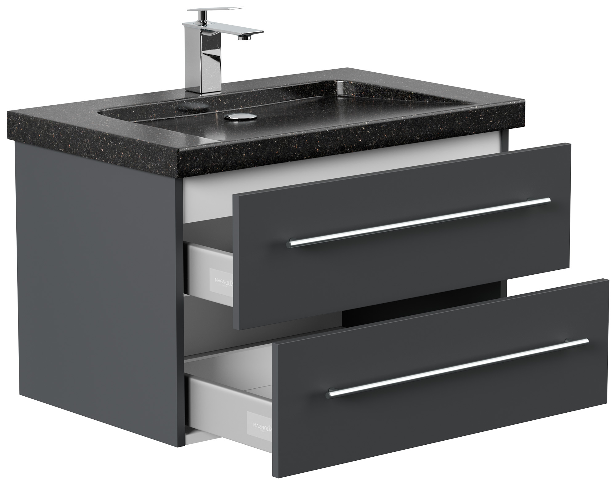 Badmöbel Granit Galaxy Black Damo 75 cm 1 Hahnloch SoftClose weiß hochglanz