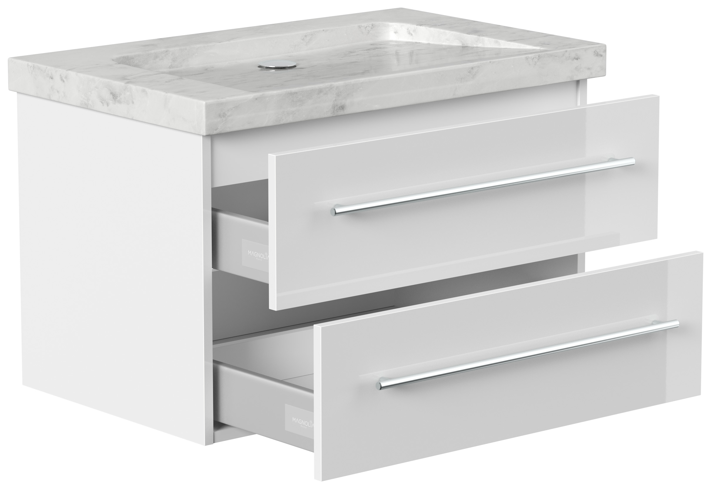 Badmöbel Marmor Carrara White Damo 75 cm ohne Hahnloch SoftClose weiß hochglanz