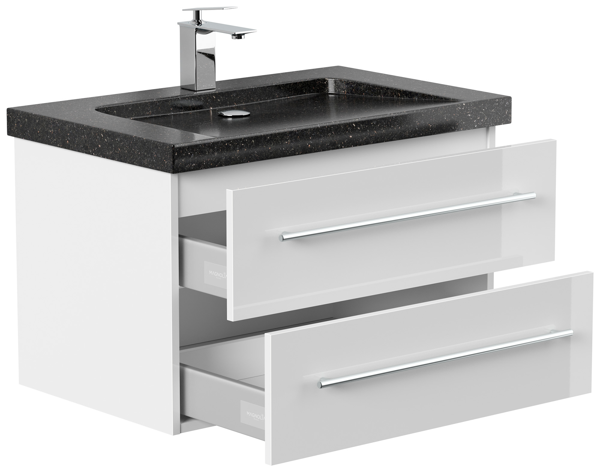 Badmöbel Granit Galaxy Black Damo 75 cm 1 Hahnloch SoftClose weiß hochglanz