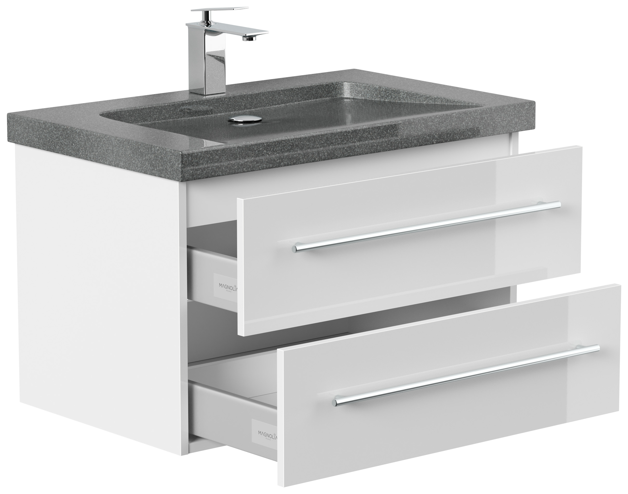 Badmöbel Granit G654 Damo 75cm 1 Hahnloch SoftClose weiß hochglanz