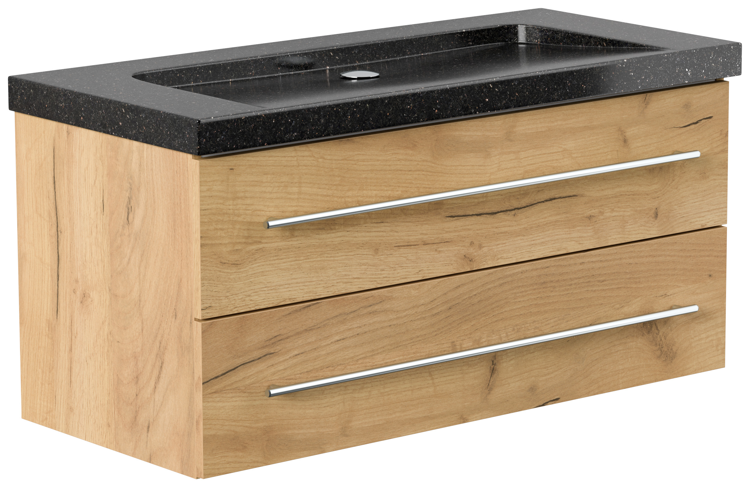 Badmöbel Granit Galaxy Black Damo 100 cm ohne Hahnloch SoftClose grafit