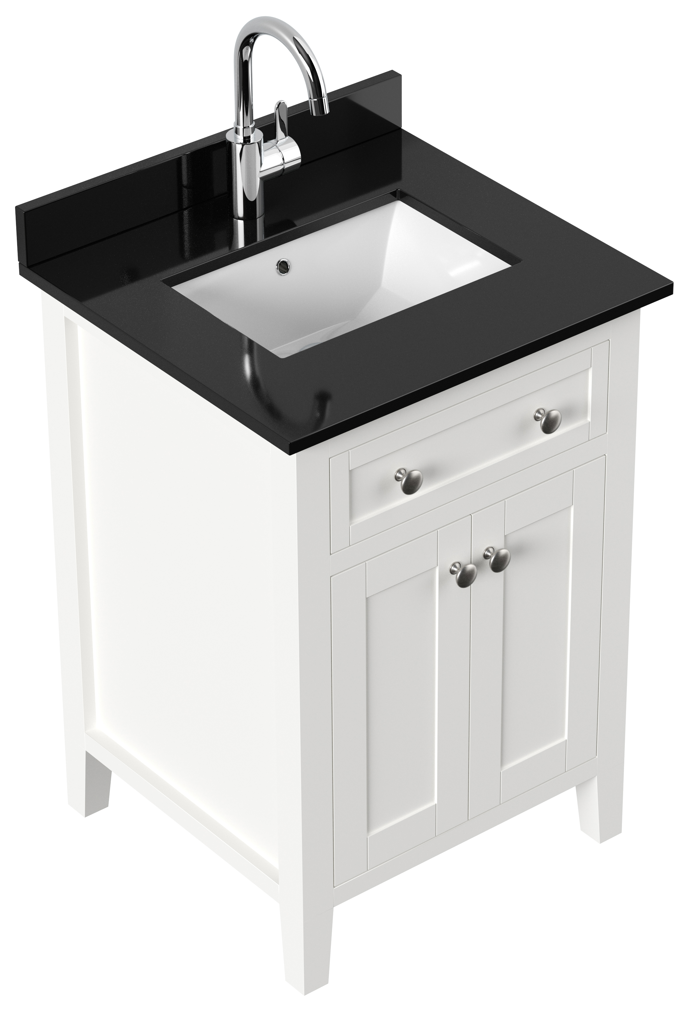 Landhaus Badmöbel-Set 2tlg Postigo 60 Quarz schwarz montiert weiss lackiert