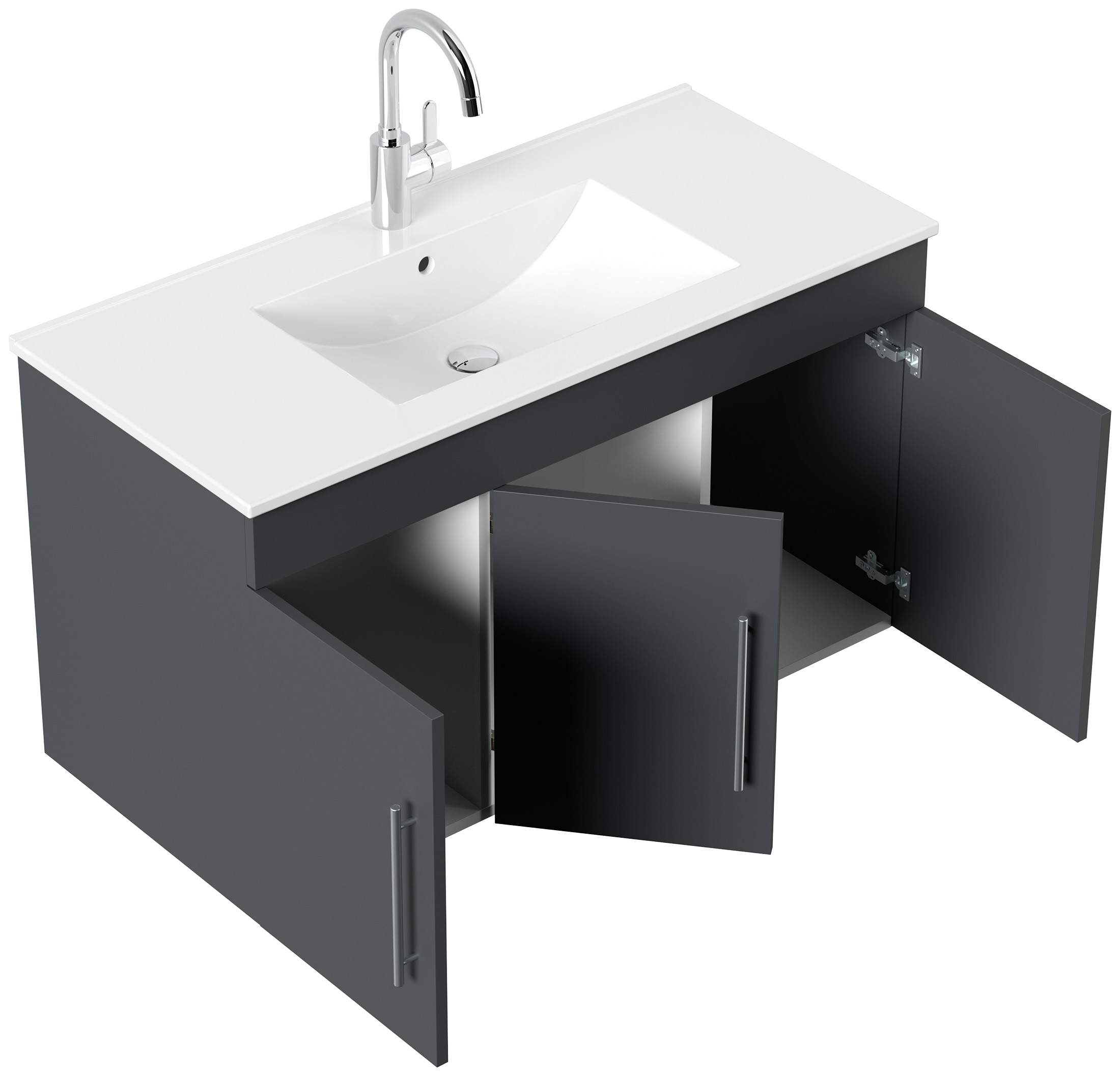 Badmöbel Venezia weiss hochglanz Waschtisch mit 3 Softclose Türen