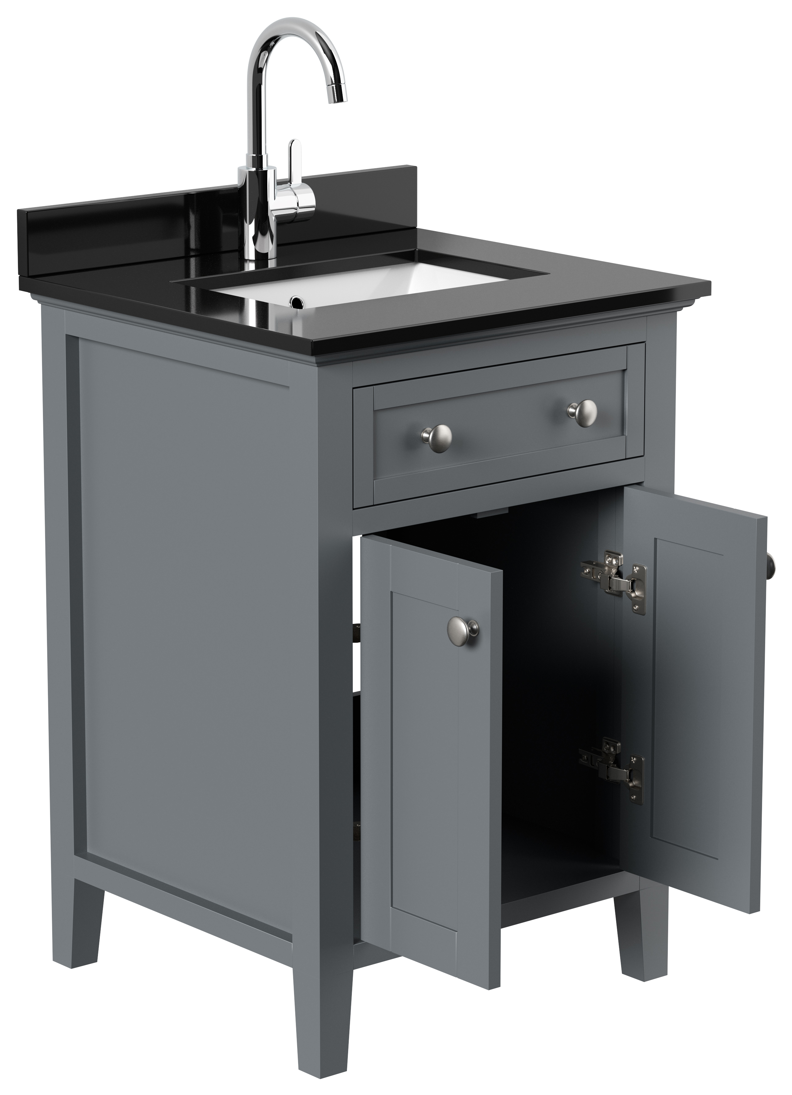 Landhaus Badmöbel-Set 2tlg Postigo 60 Quarz schwarz montiert weiss lackiert