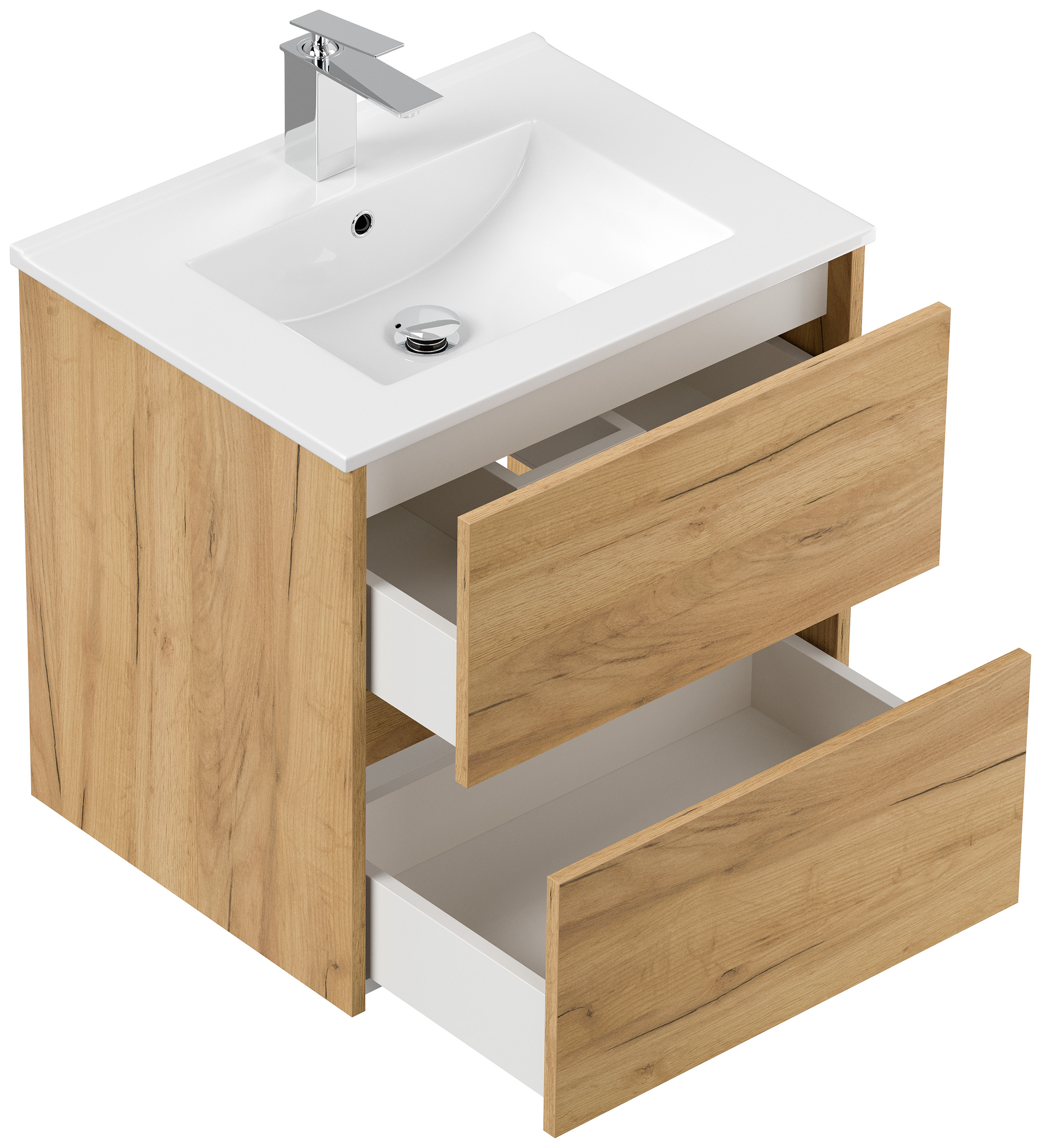 Badmöbelset Taifun 60cm 4tlg mit Spiegelschrank & 2x Badschrank eiche gold