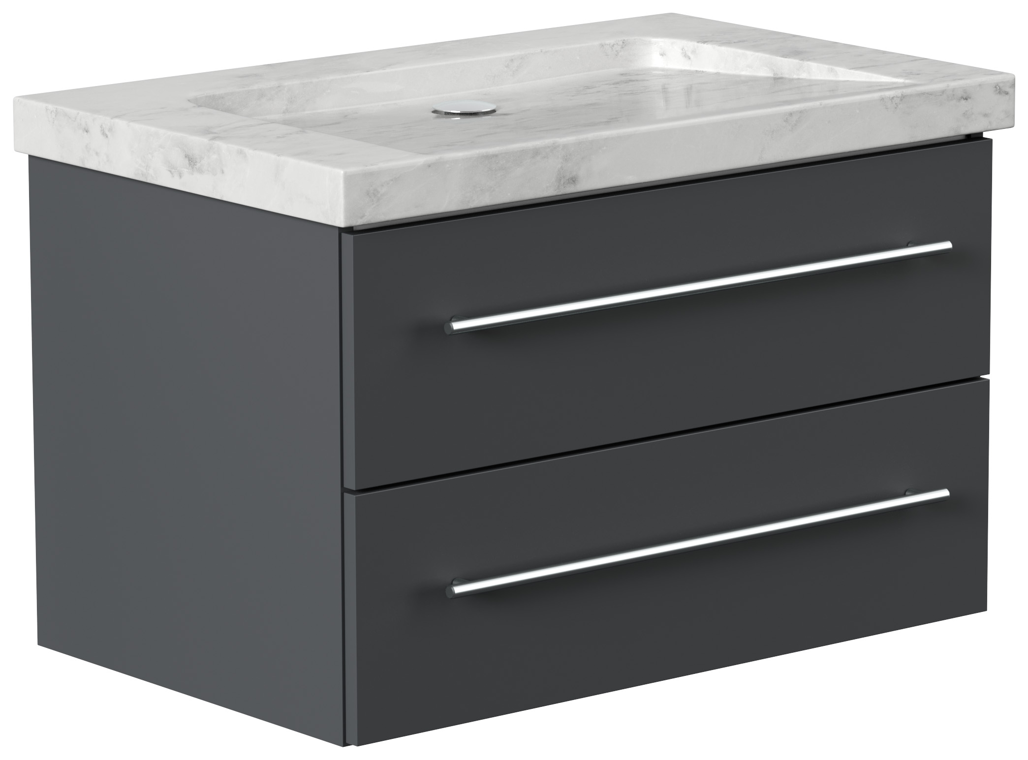 Badmöbel Marmor Carrara White Damo 75 cm ohne Hahnloch SoftClose grafit