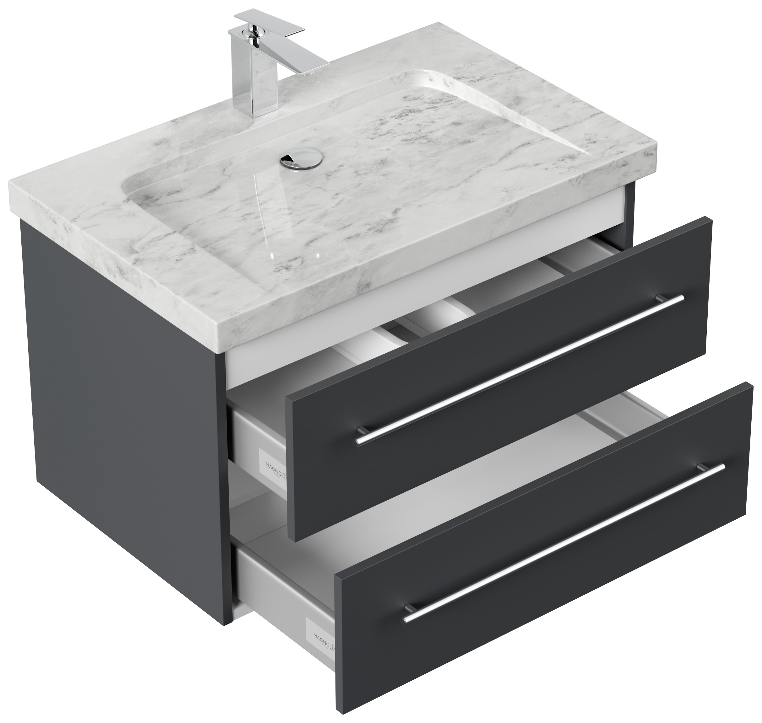 Badmöbel Marmor Carrara White Damo 75 cm 1 Hahnloch SoftClose grafit