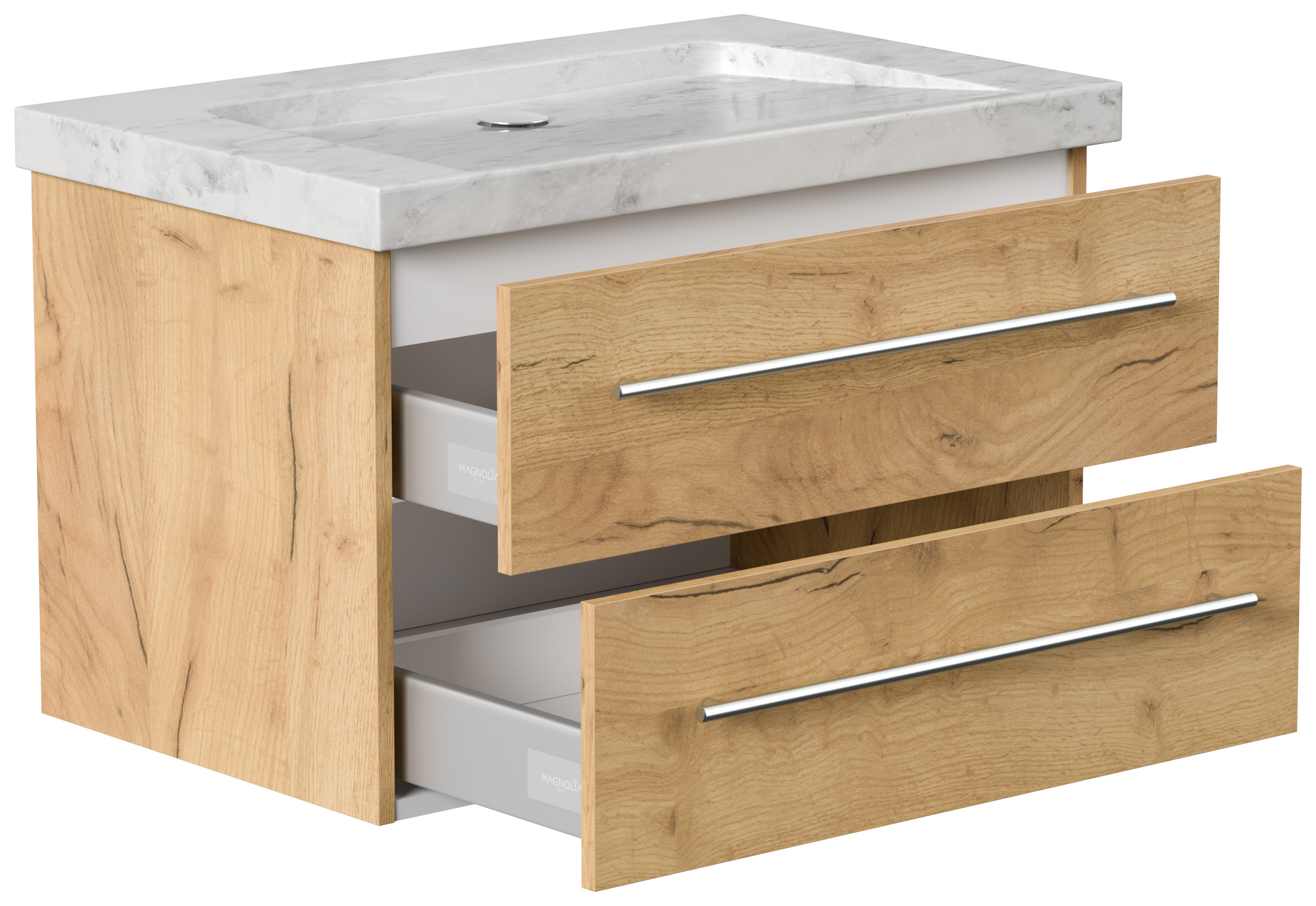 Badmöbel Marmor Carrara White Damo 75 cm ohne Hahnloch SoftClose eiche gold