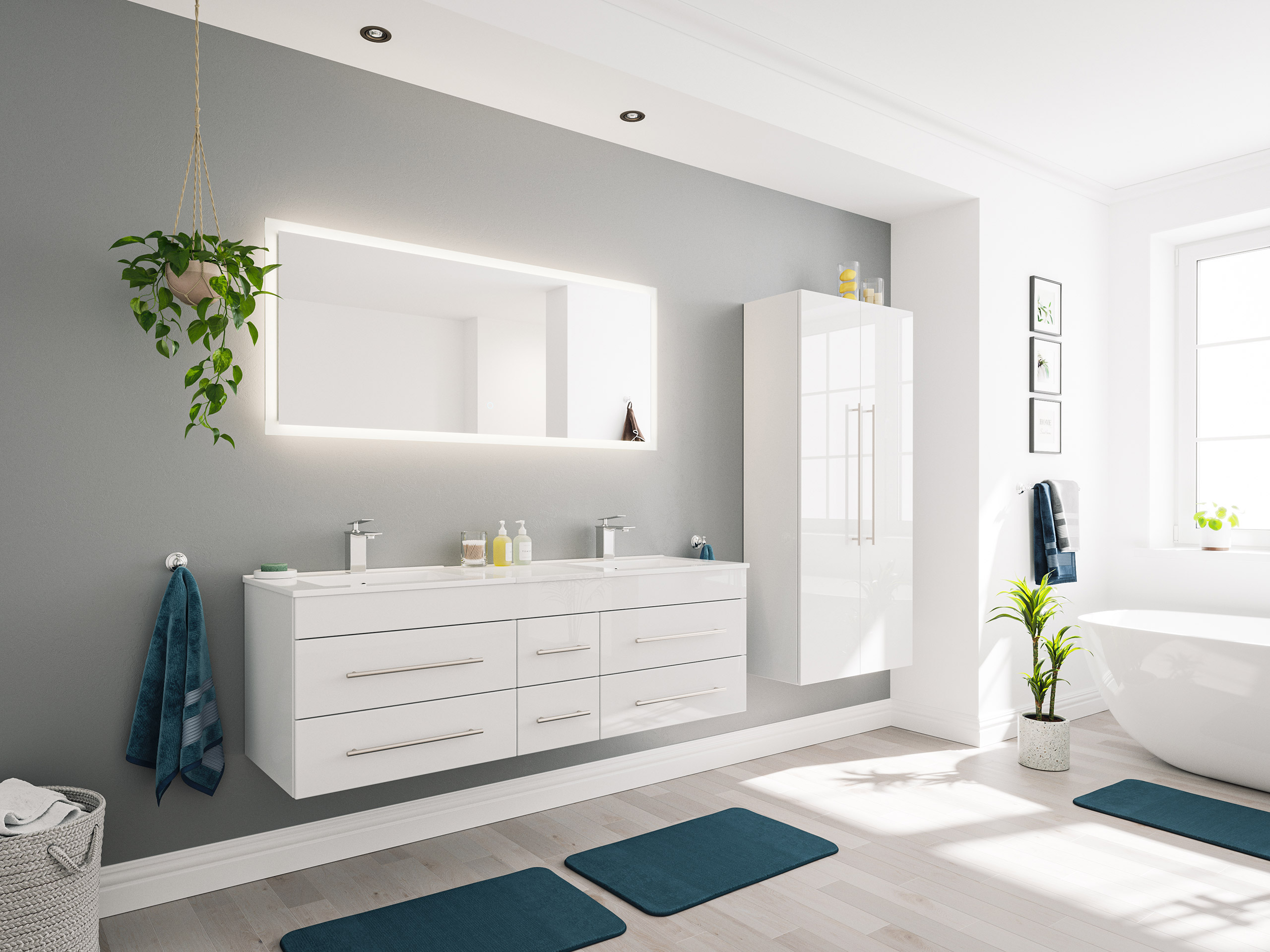 Badmöbelset Komplett Roma XL 4-teilig inkl. LED-Spiegel weiss hochglanz