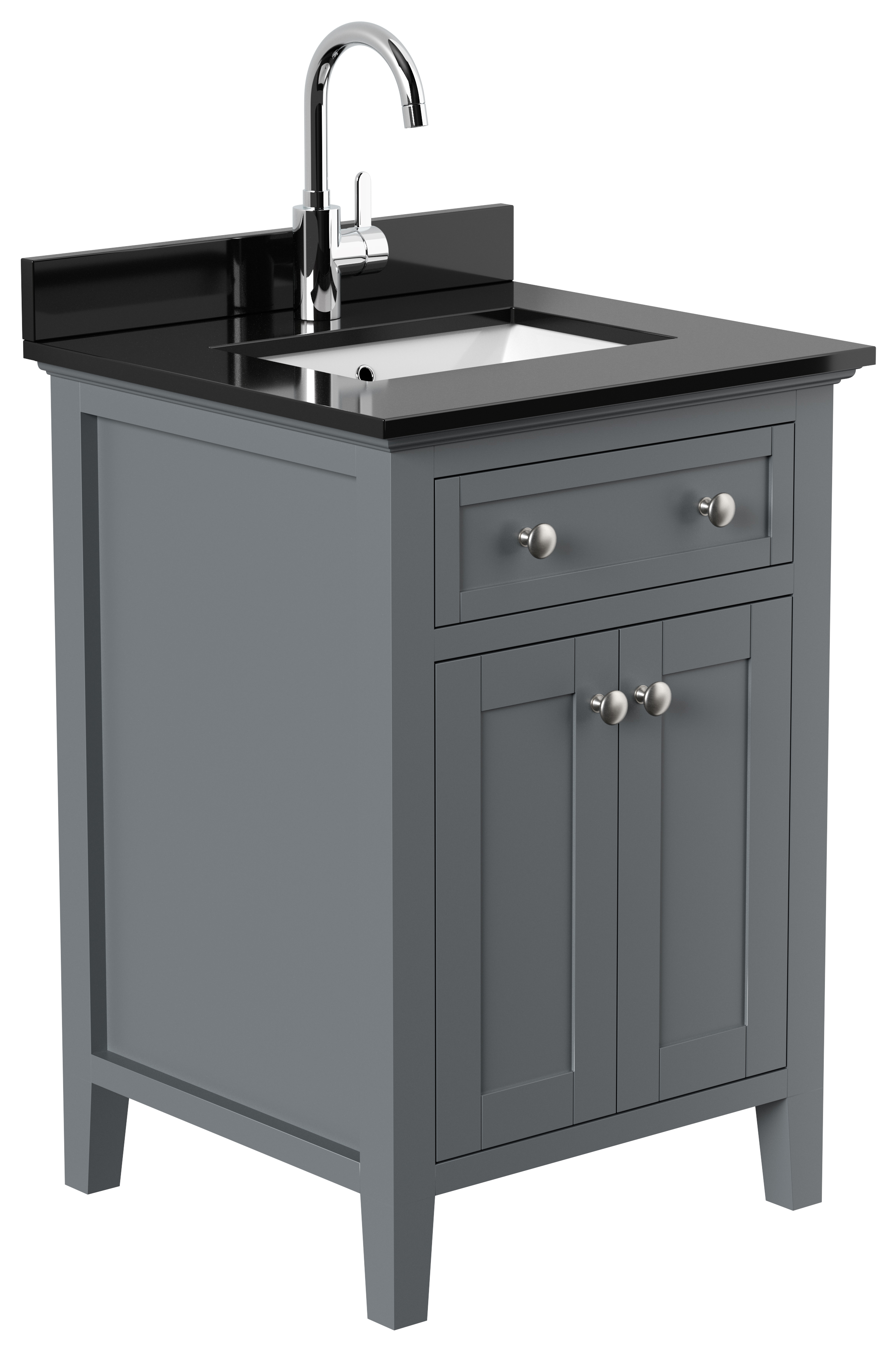 Landhaus Badmöbel-Set 2tlg Postigo 60 Quarz schwarz montiert weiss lackiert