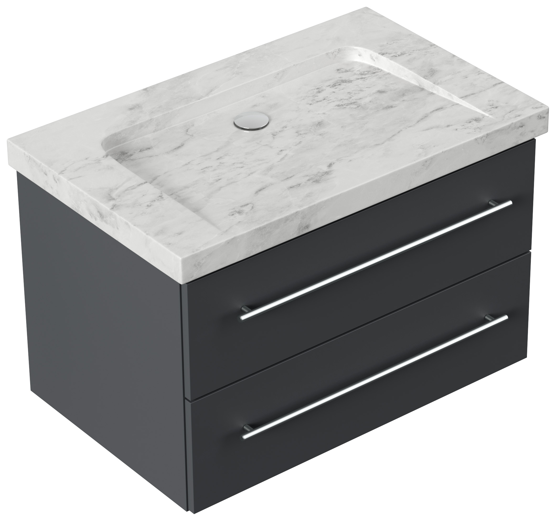 Badmöbel Marmor Carrara White Damo 75 cm ohne Hahnloch SoftClose grafit