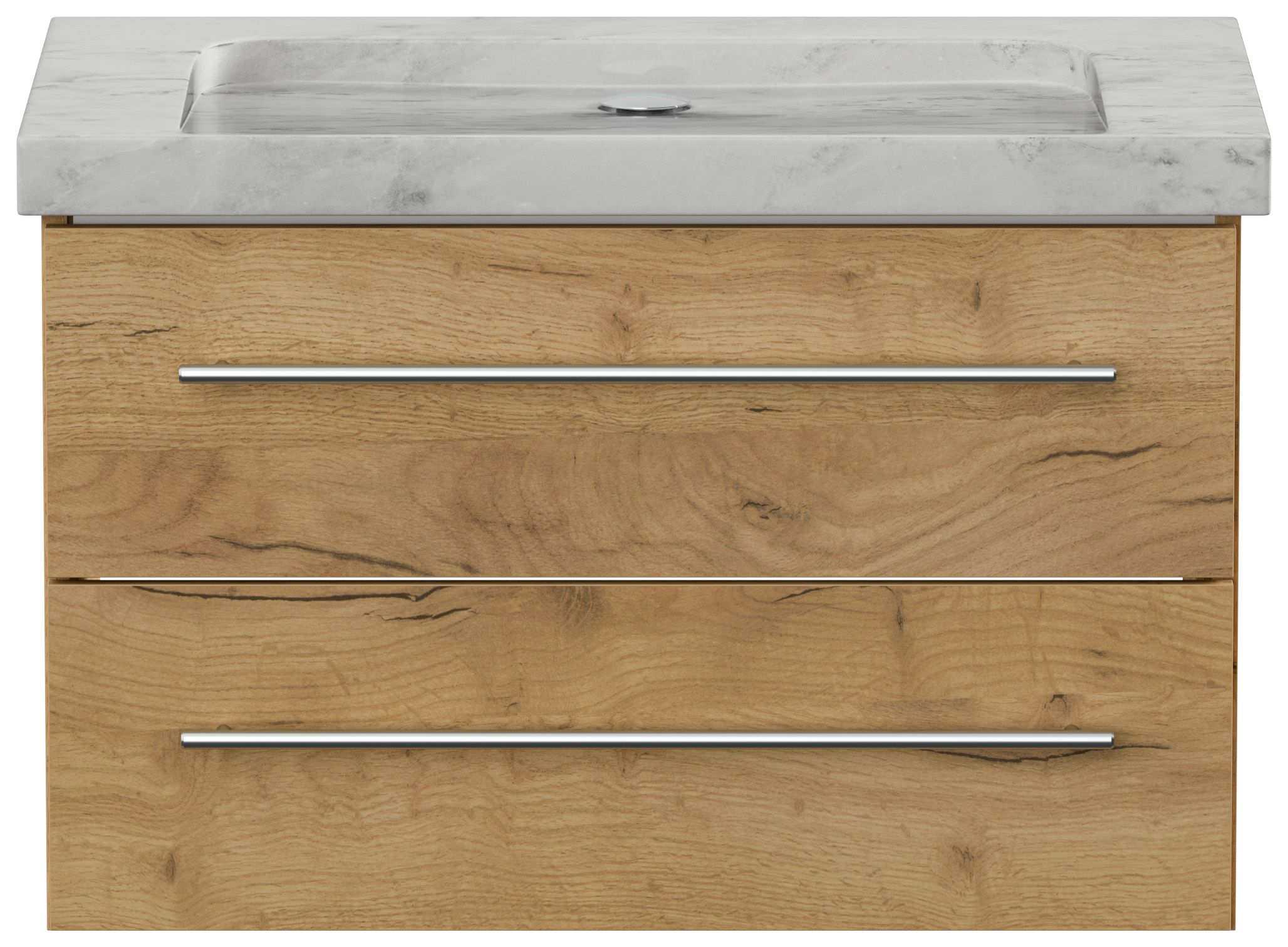 Badmöbel Marmor Carrara White Damo 75 cm ohne Hahnloch SoftClose eiche gold