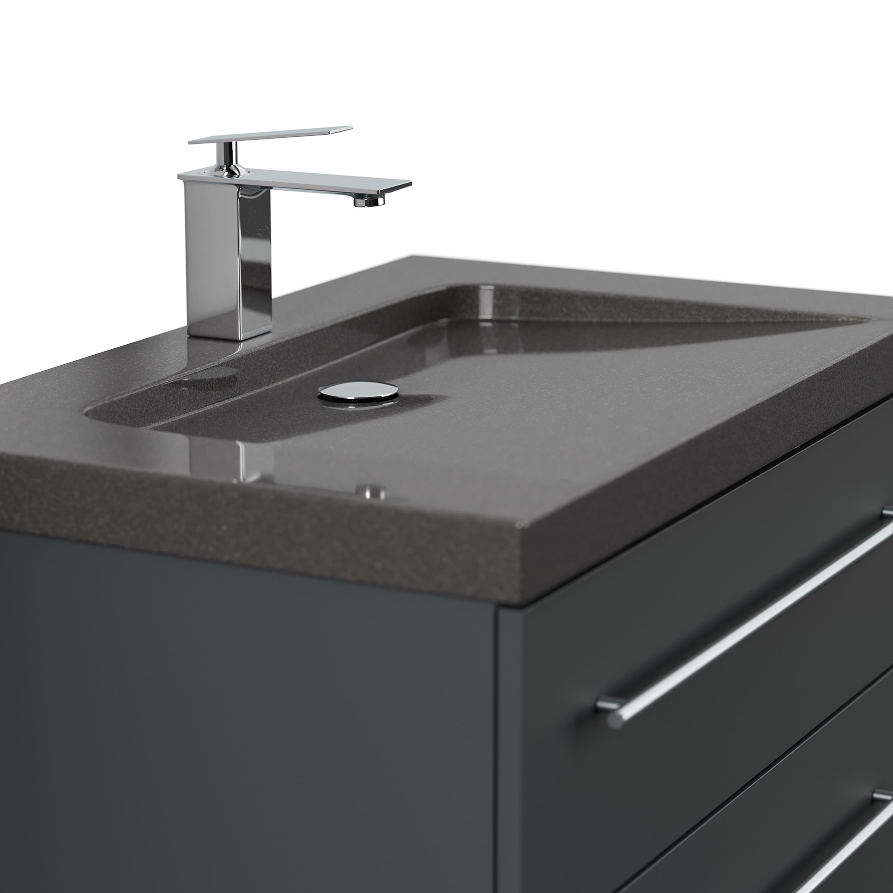 Badmöbel Granit India Black Damo 75 cm 1 Hahnloch SoftClose grafit