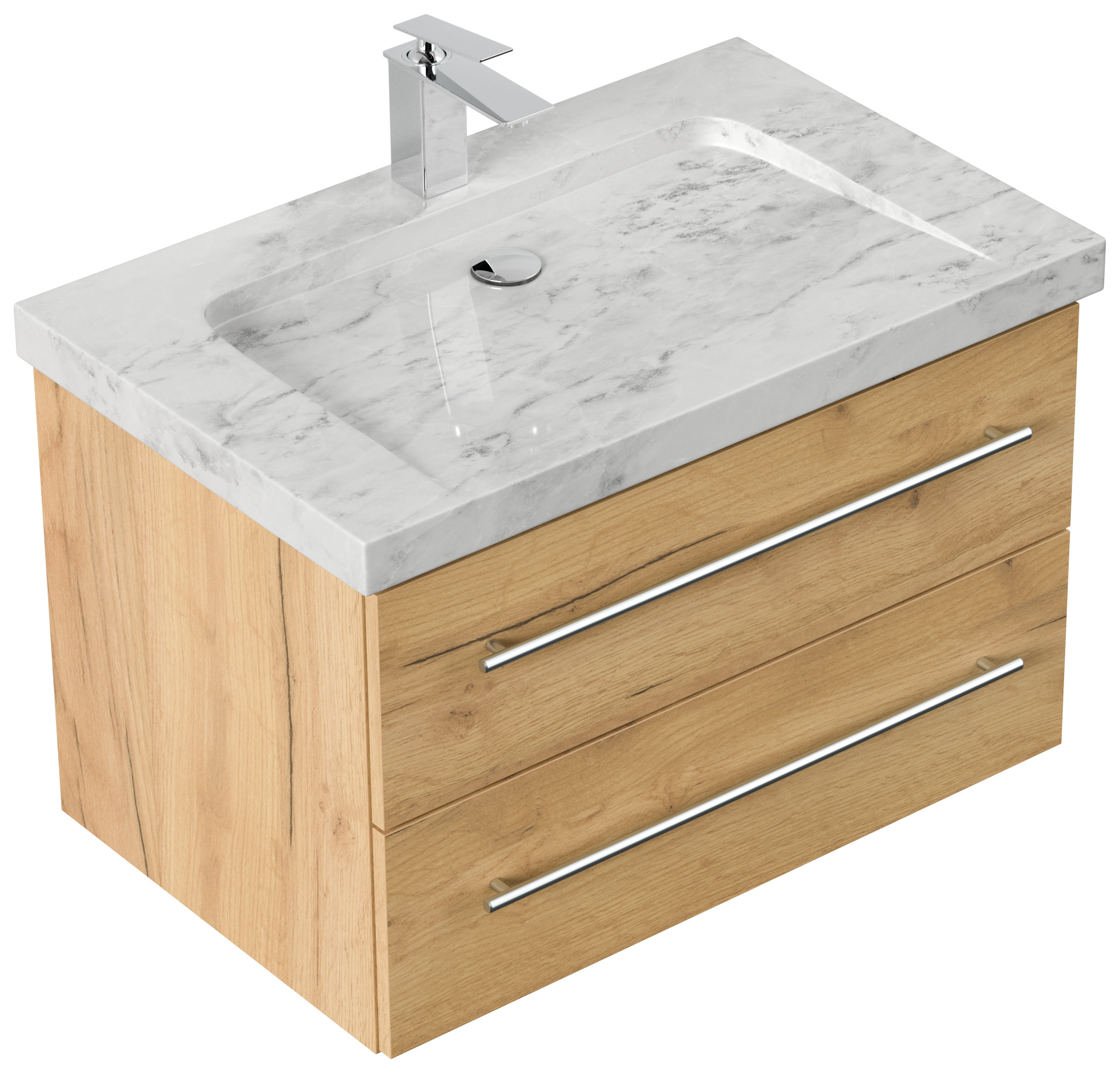 Badmöbel Marmor Carrara White Damo 75 cm 1 Hahnloch SoftClose eiche gold