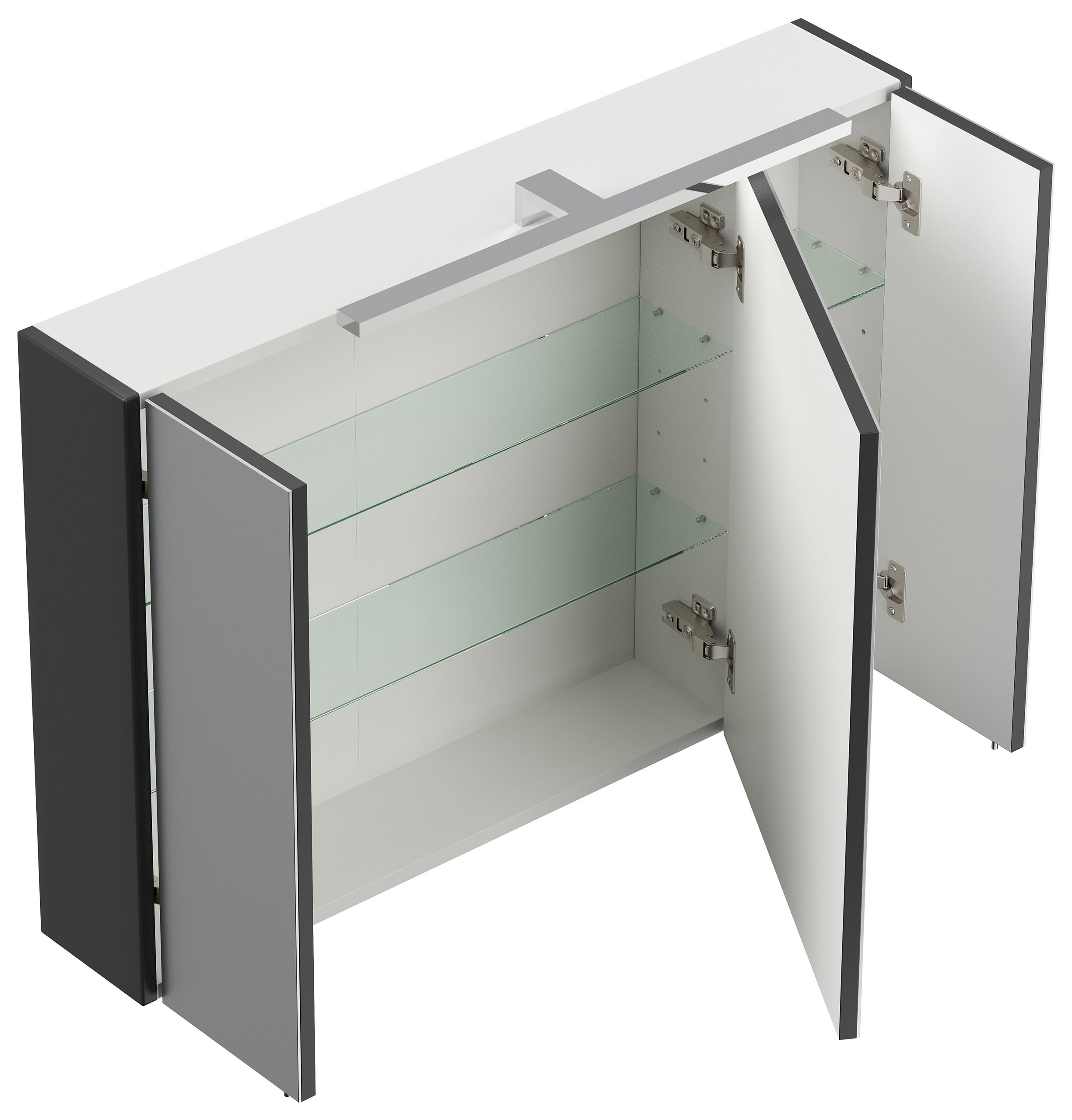 Spiegelschrank 90cm inkl. Design LED-Lampe und Glasböden schwarz