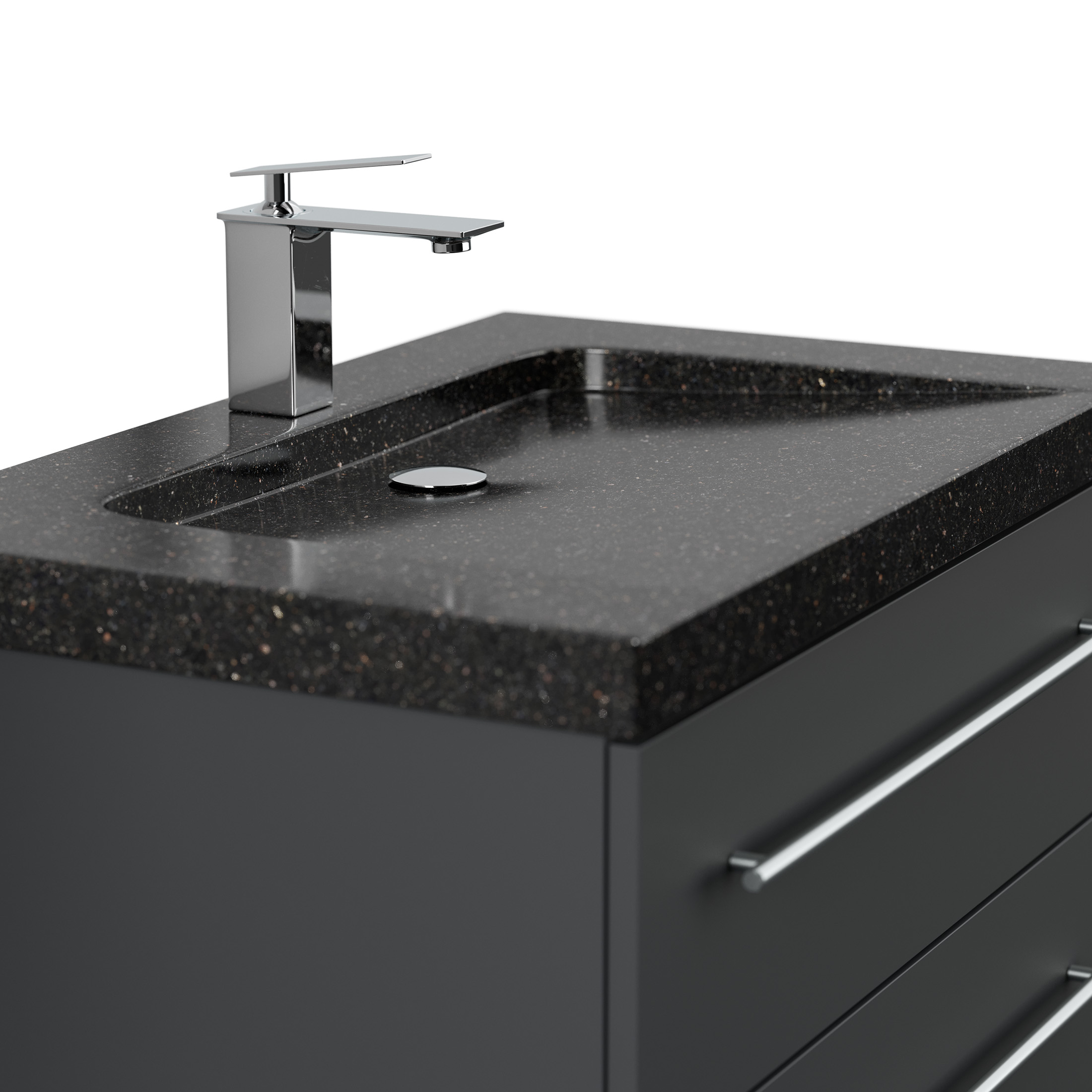 Badmöbel Granit Galaxy Black Damo 75 cm 1 Hahnloch SoftClose weiß hochglanz