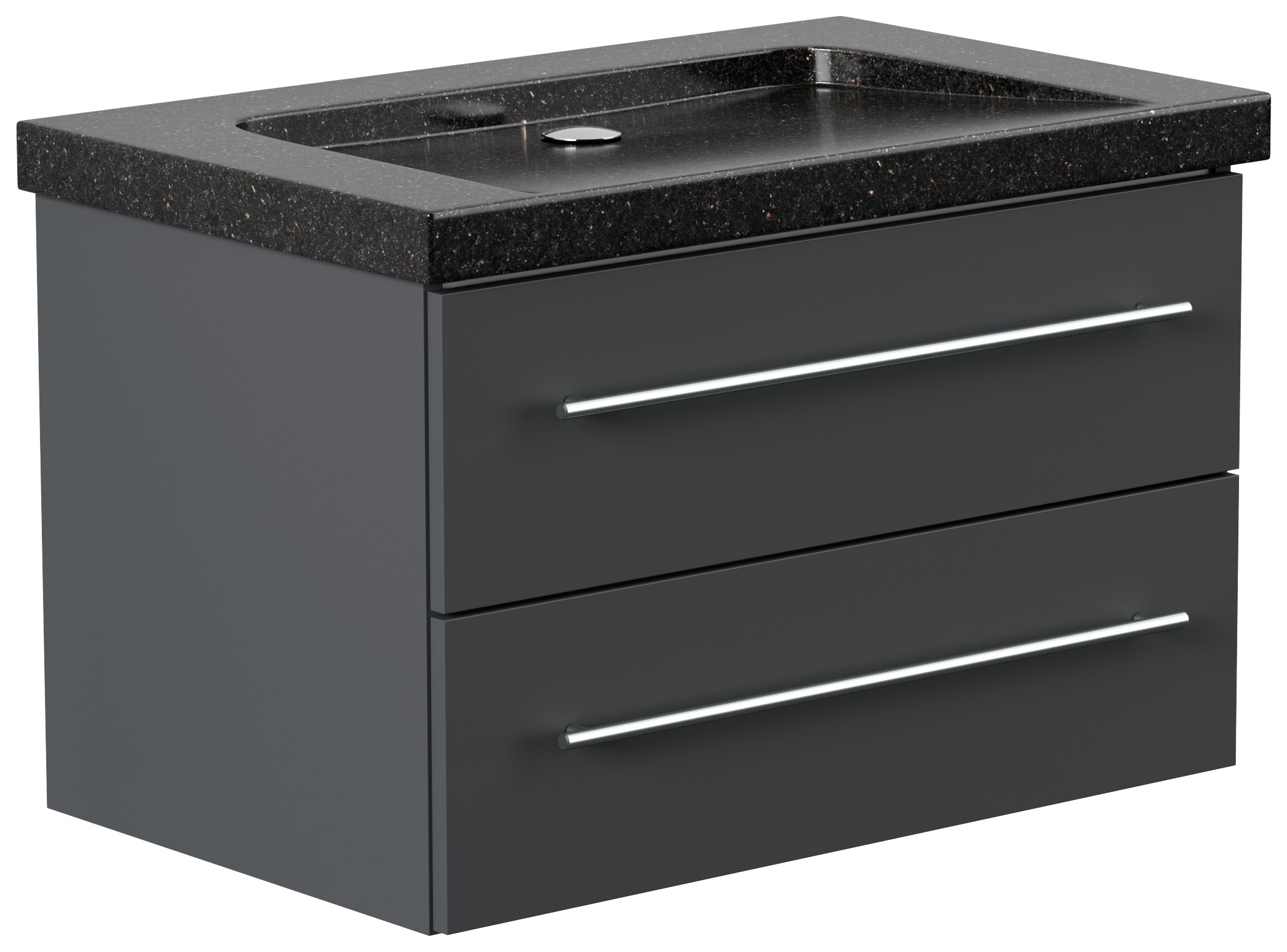 Badmöbel Granit Galaxy Black Damo 75 cm ohne Hahnloch SoftClose grafit