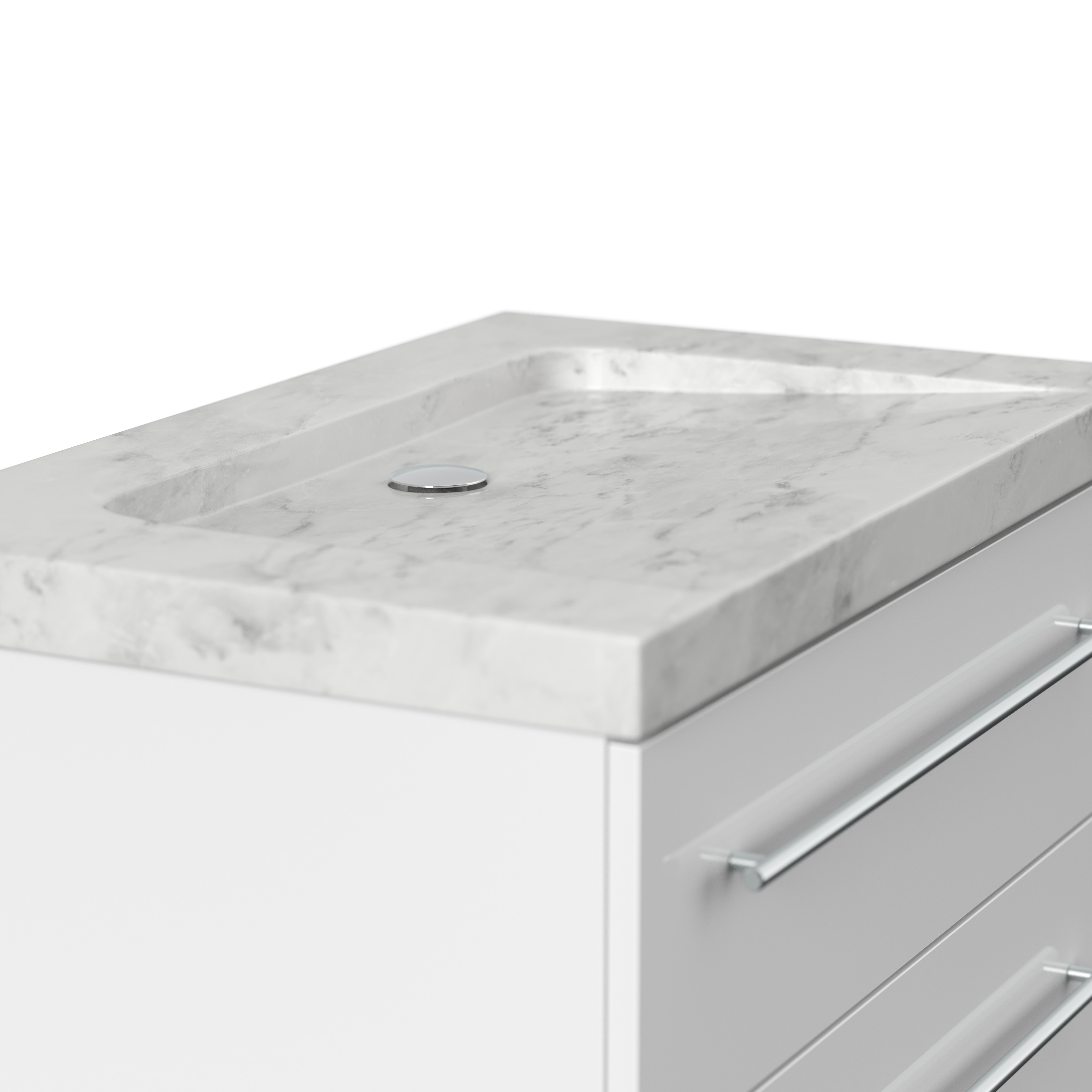 Badmöbel Marmor Carrara White Damo 75 cm ohne Hahnloch SoftClose weiß hochglanz