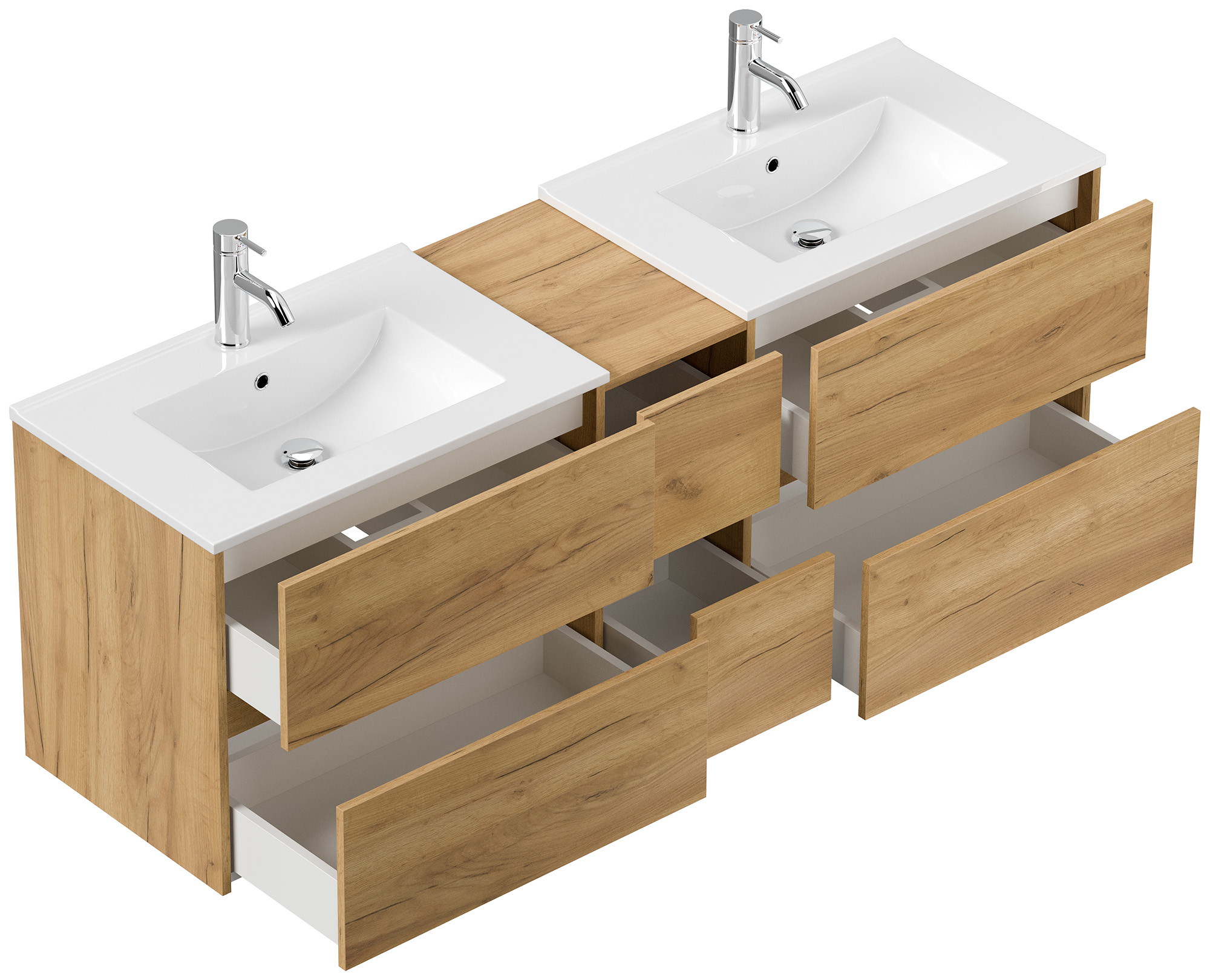 Badmöbelset Taifun 170cm 4tlg mit 2x Spiegelschrank & Seitenschrank eiche gold