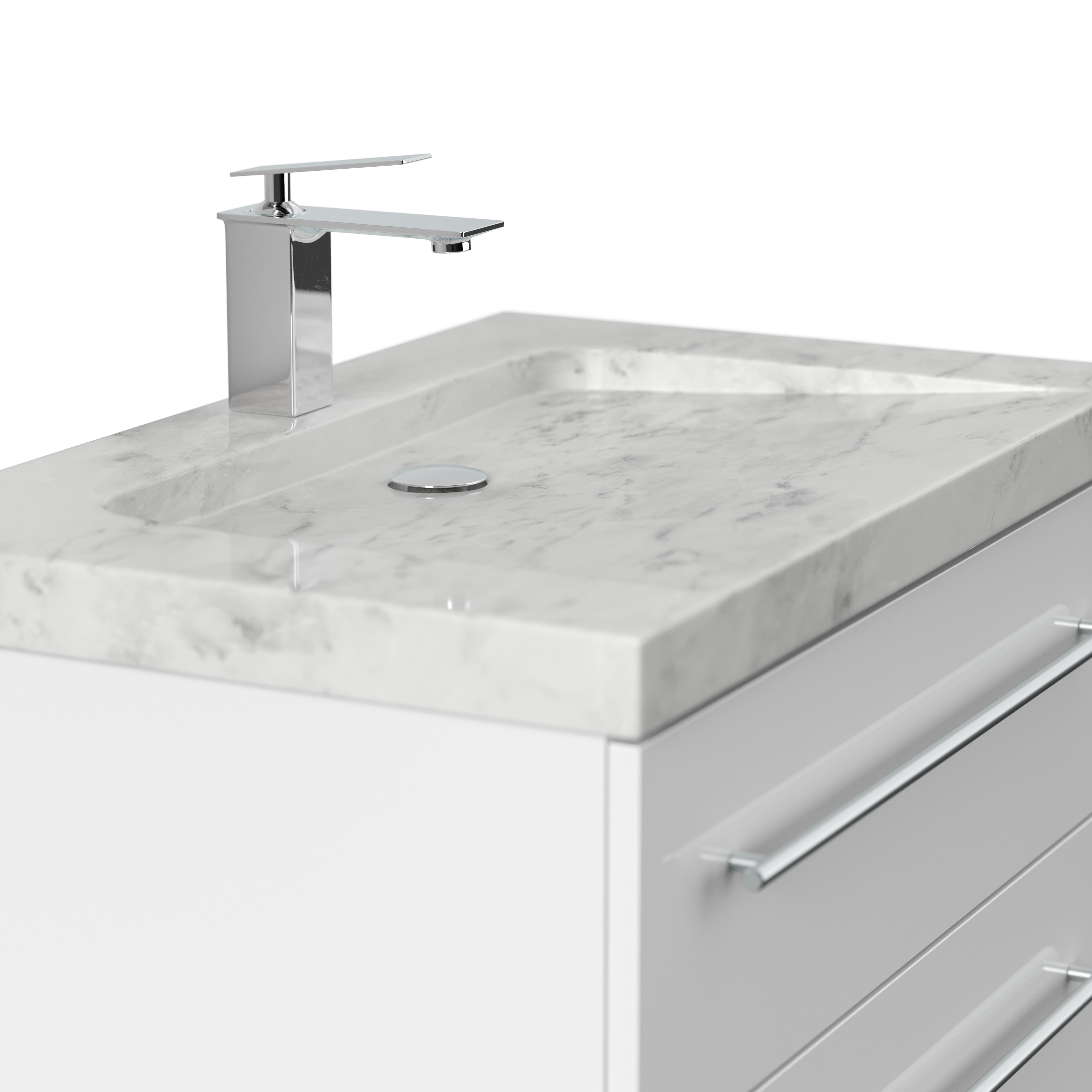 Badmöbel Marmor Carrara White Damo 75 cm 1 Hahnloch SoftClose weiß hochglanz
