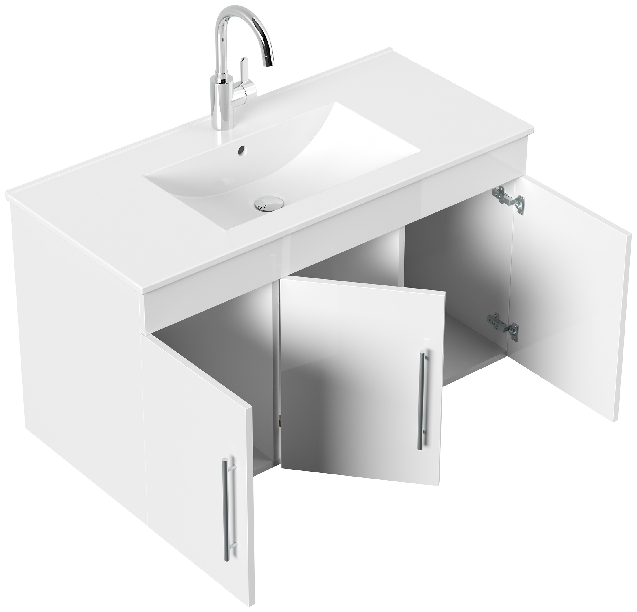 Badmöbel Venezia weiss hochglanz Waschtisch mit 3 Softclose Türen