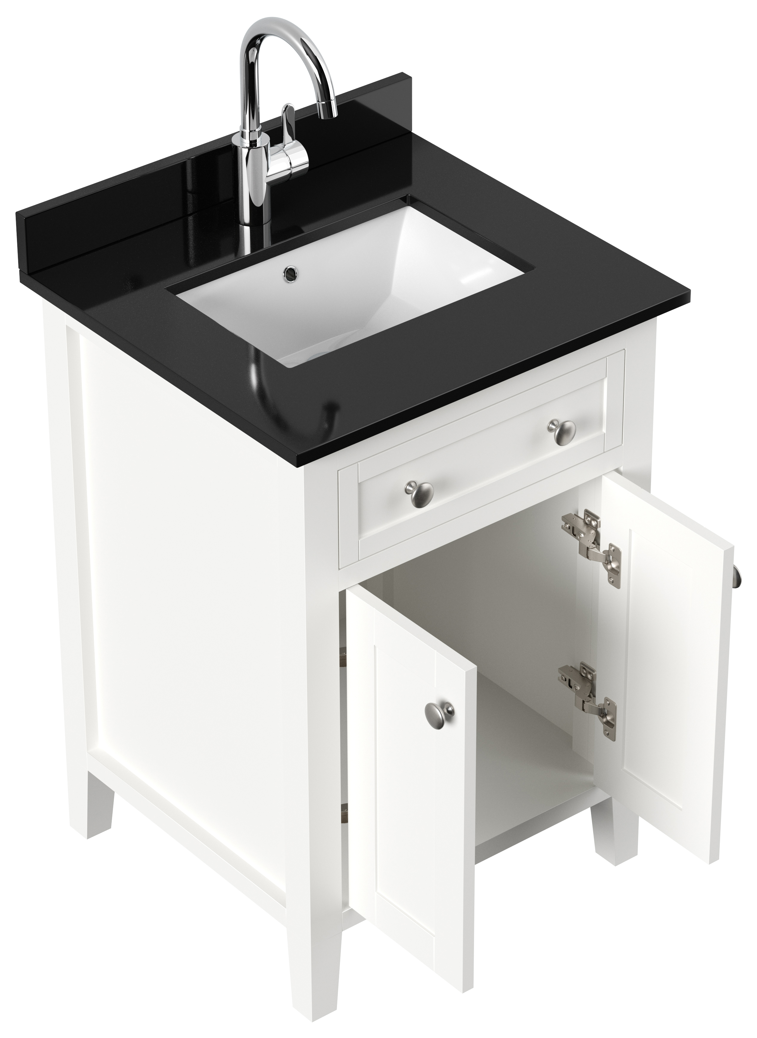 Landhaus Badmöbel-Set 2tlg Postigo 60 Quarz schwarz montiert weiss lackiert