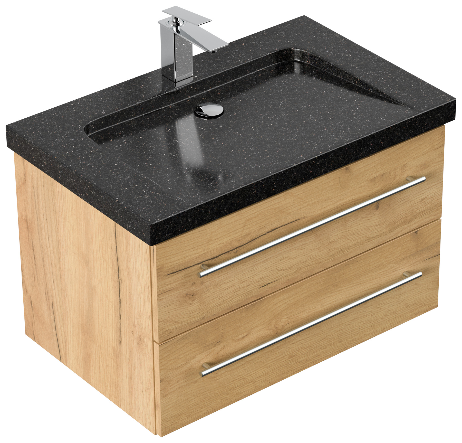 Badmöbel Granit Galaxy Black Damo 75 cm 1 Hahnloch SoftClose weiß hochglanz