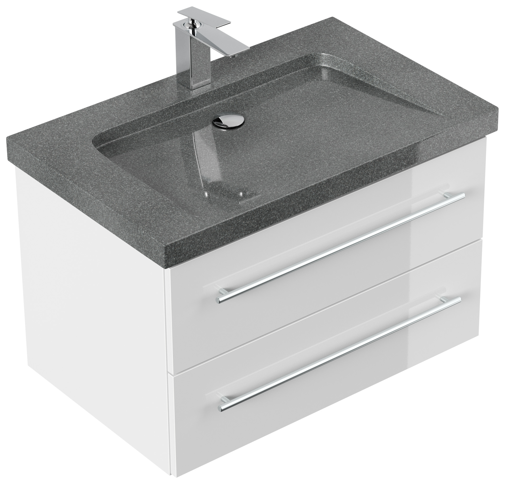 Badmöbel Granit G654 Damo 75cm 1 Hahnloch SoftClose weiß hochglanz