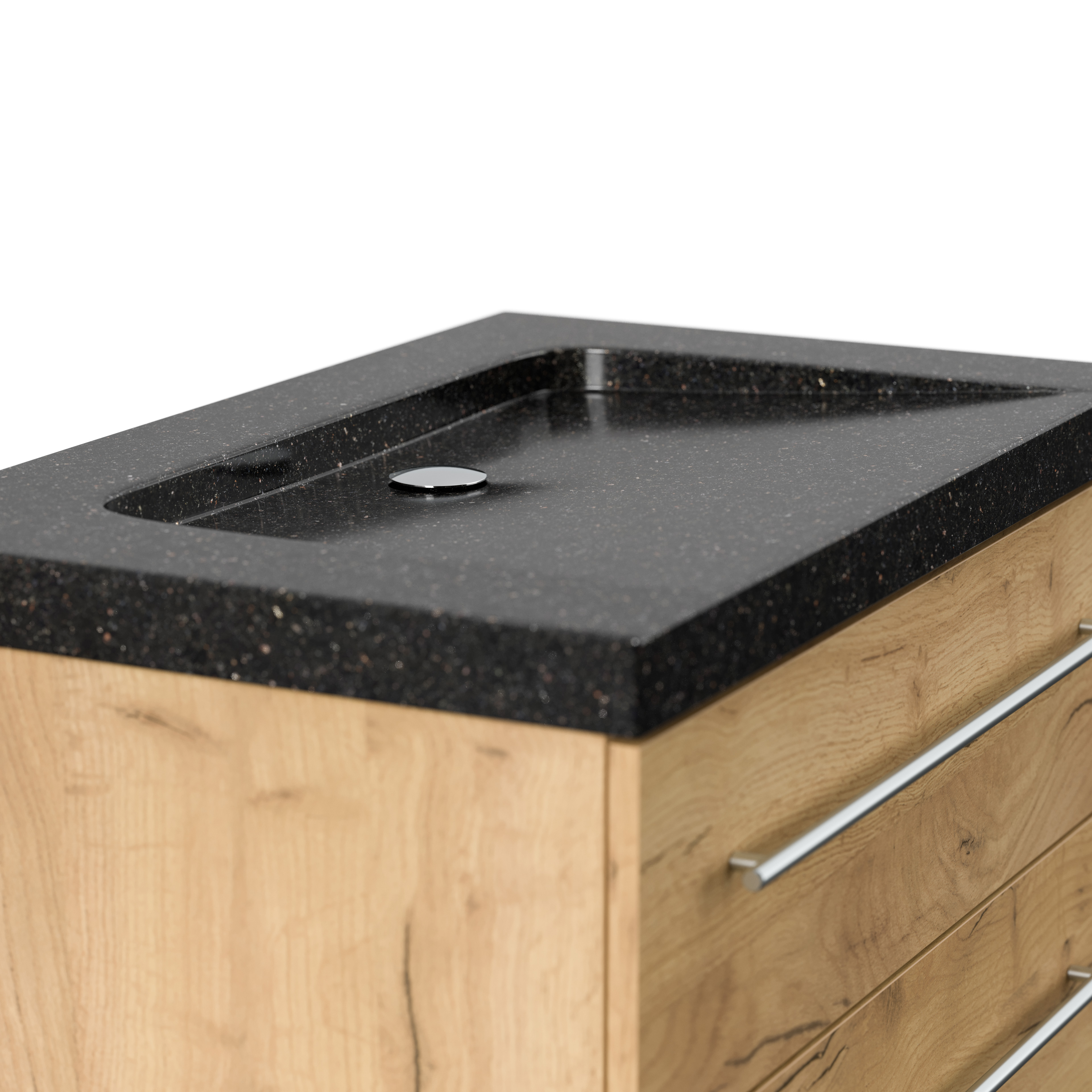 Badmöbel Granit Galaxy Black Damo 75 cm ohne Hahnloch SoftClose eiche gold