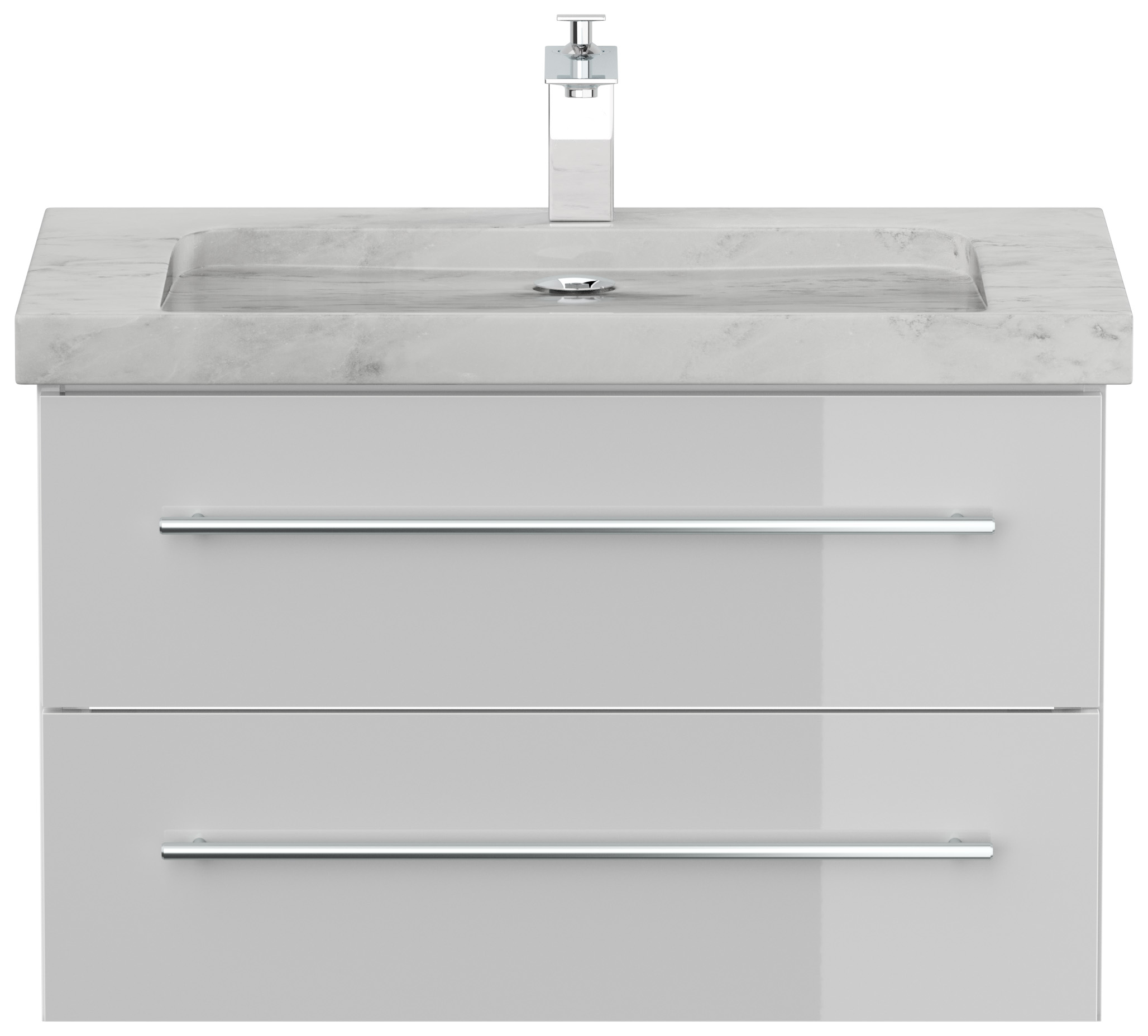Badmöbel Marmor Carrara White Damo 75 cm 1 Hahnloch SoftClose weiß hochglanz