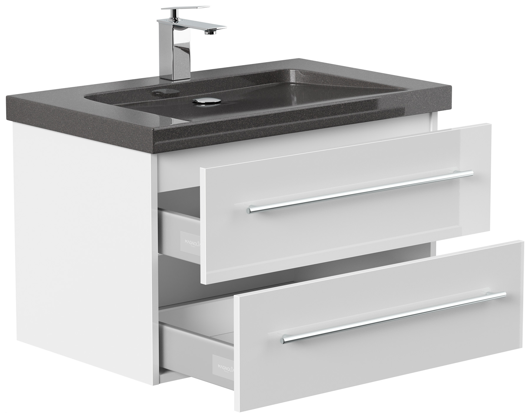 Badmöbel Granit India Black Damo 75 cm 1 Hahnloch SoftClose weiß hochglanz