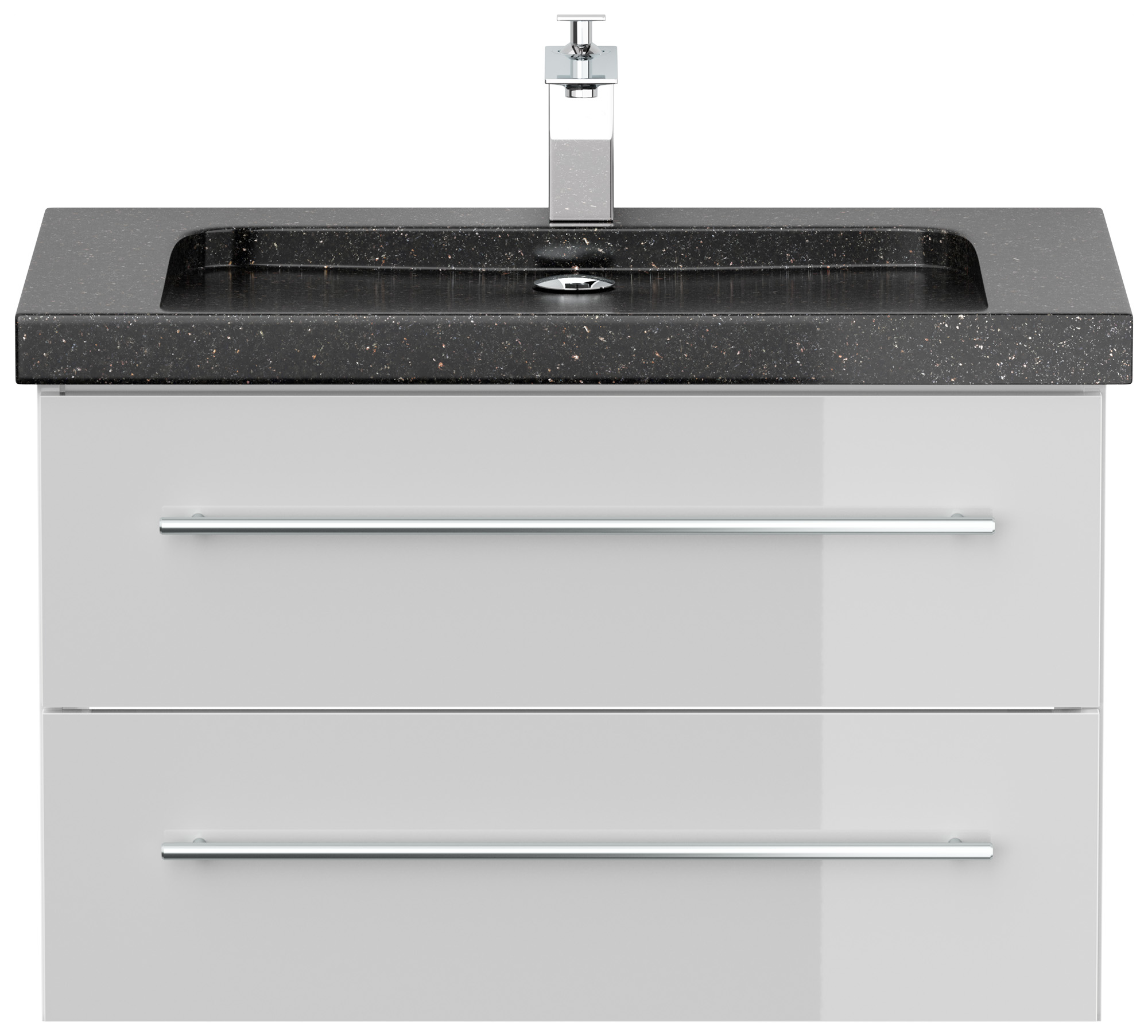 Badmöbel Granit Galaxy Black Damo 75 cm 1 Hahnloch SoftClose weiß hochglanz