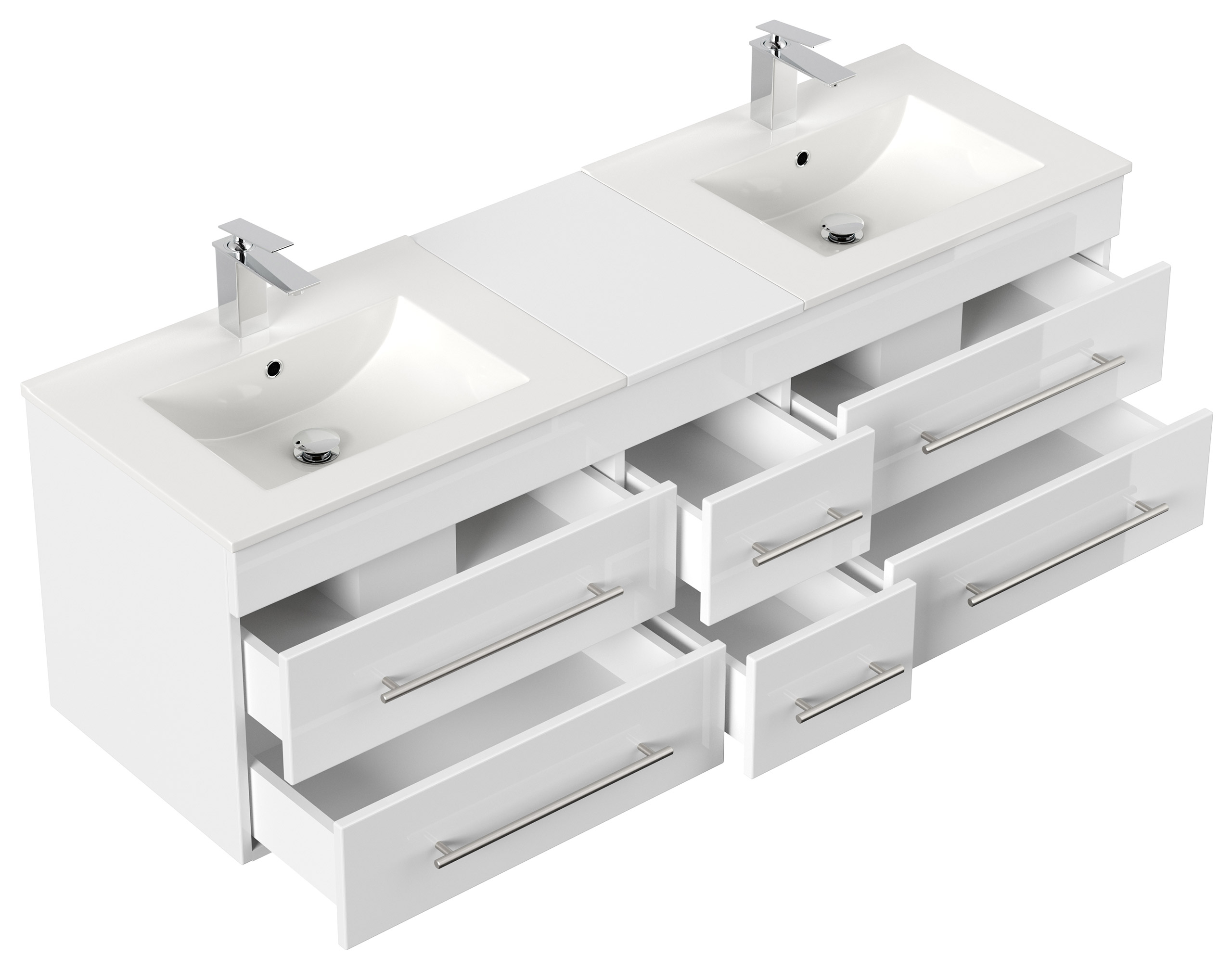Badmöbelset Komplett Roma XL 4-teilig inkl. LED-Spiegel weiss hochglanz