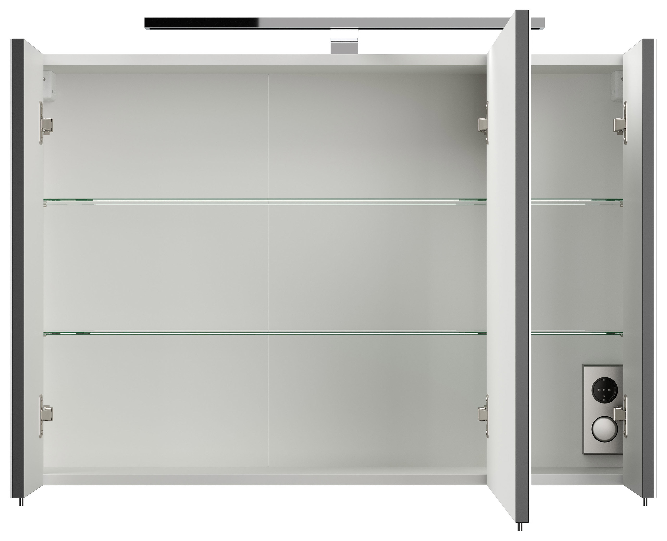 Spiegelschrank 90cm inkl. Design LED-Lampe und Glasböden schwarz