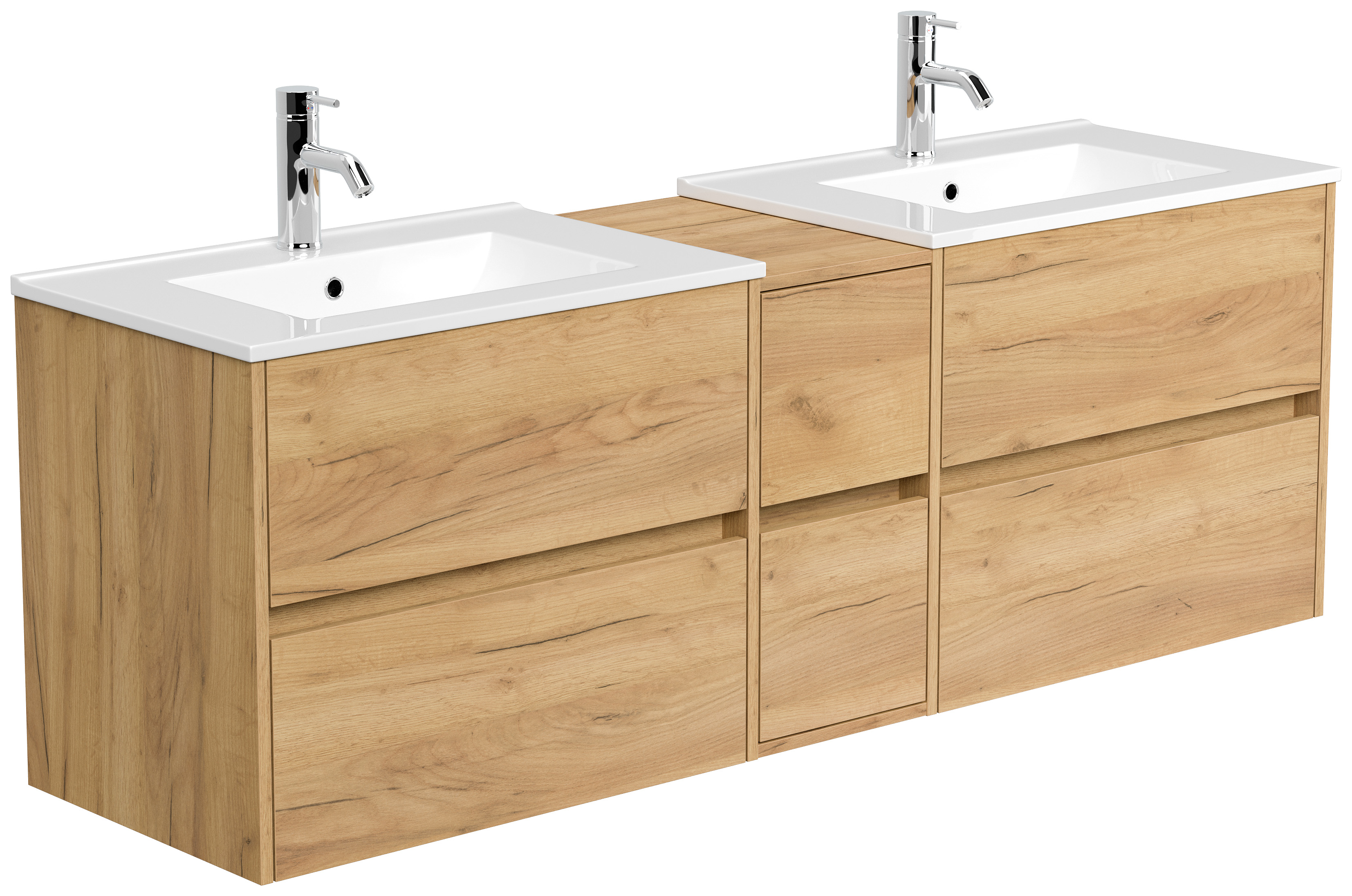 Badmöbelset Taifun 170cm 4tlg mit 2x Spiegelschrank & Seitenschrank eiche gold