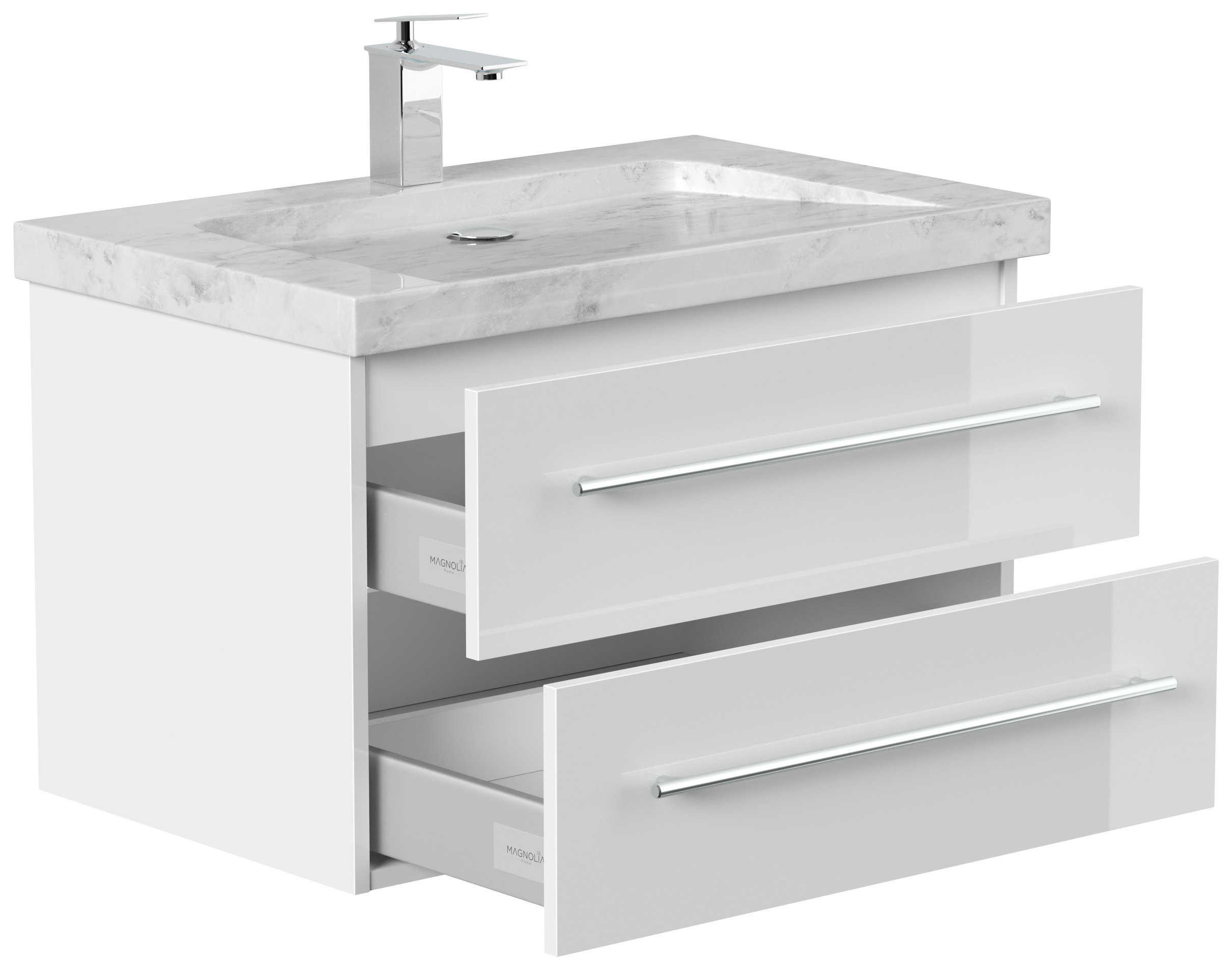 Badmöbel Marmor Carrara White Damo 75 cm 1 Hahnloch SoftClose weiß hochglanz