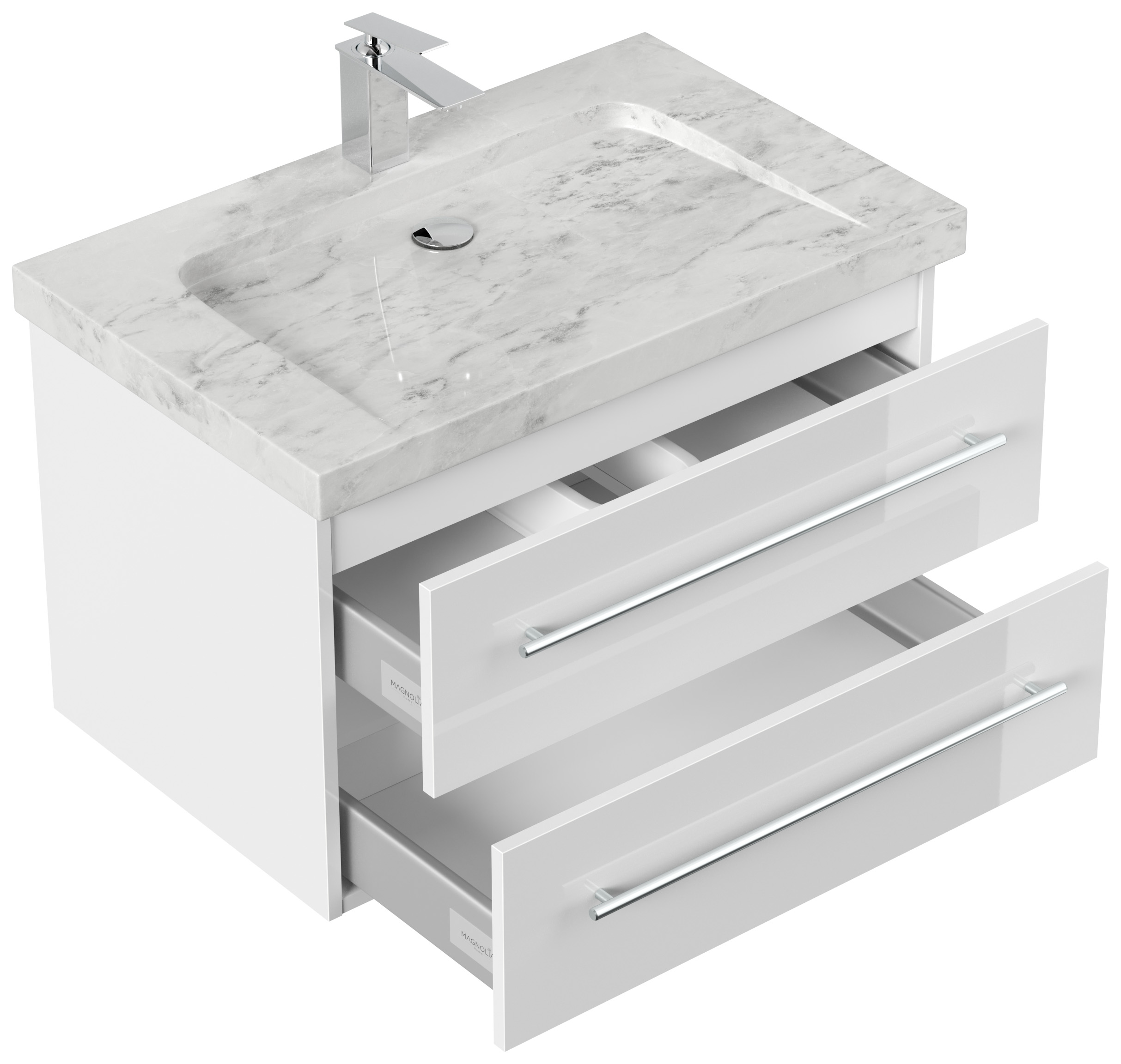 Badmöbel Marmor Carrara White Damo 75 cm 1 Hahnloch SoftClose weiß hochglanz
