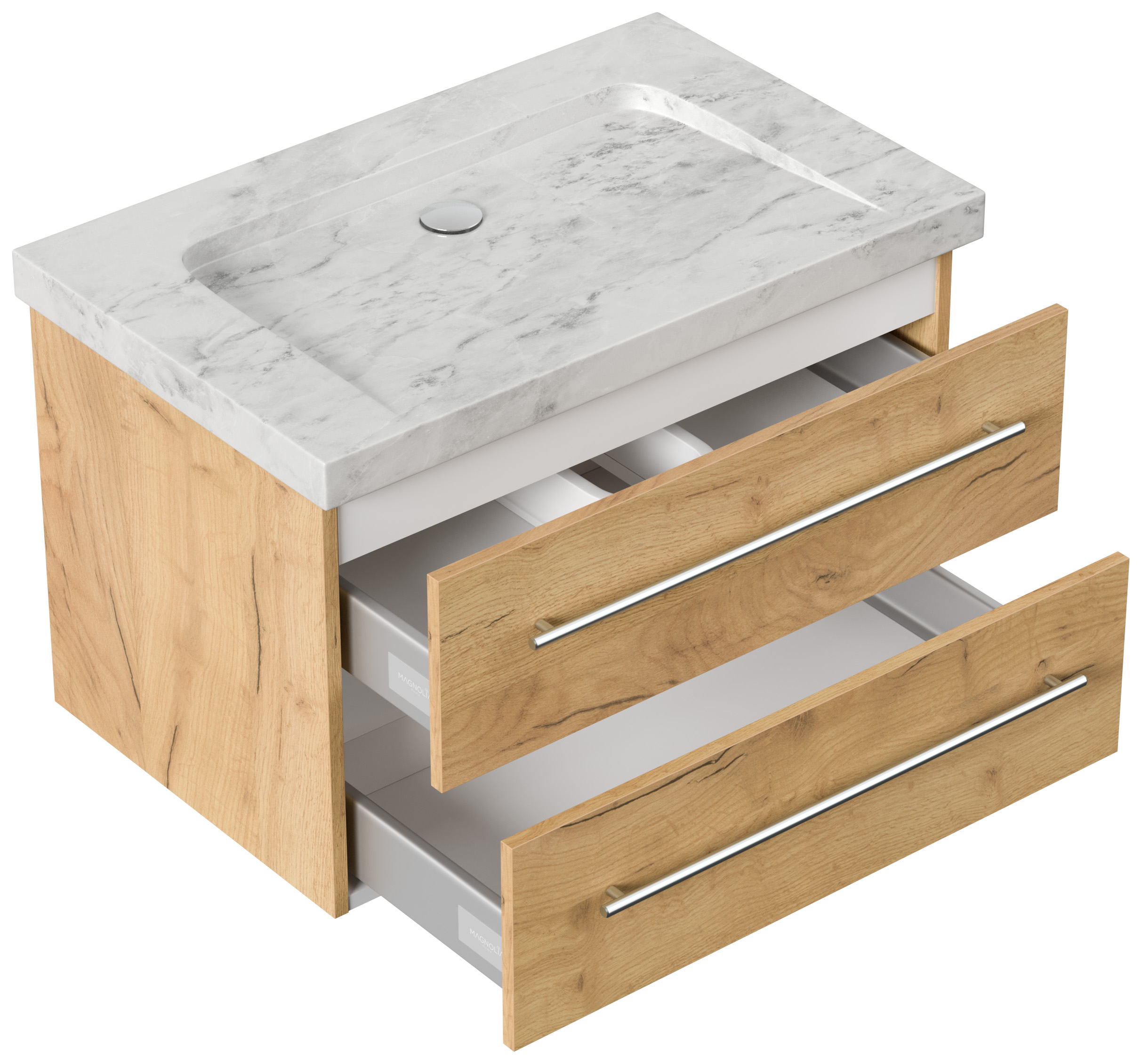 Badmöbel Marmor Carrara White Damo 75 cm ohne Hahnloch SoftClose eiche gold