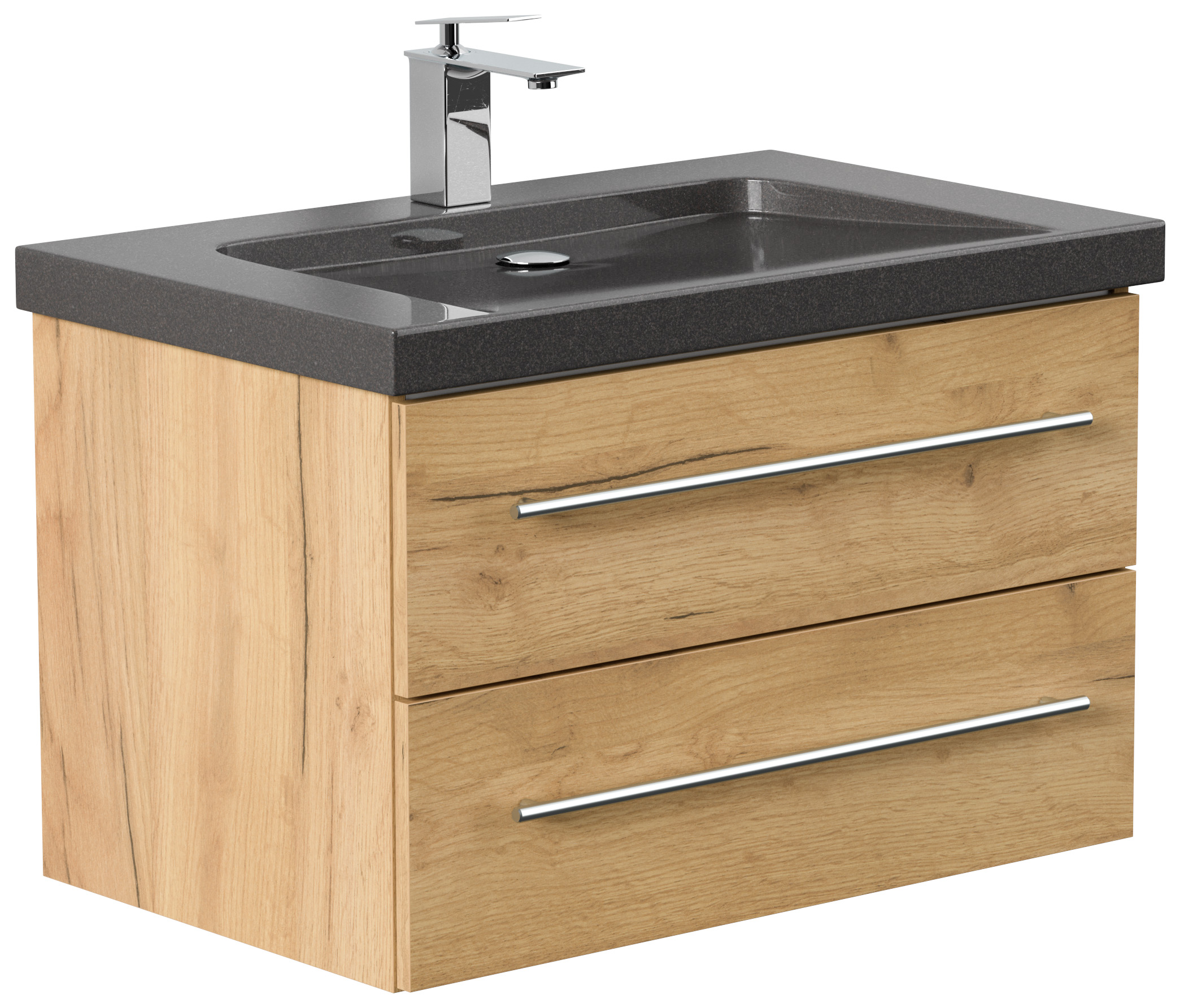 Badmöbel Granit India Black Damo 75 cm 1 Hahnloch SoftClose eiche gold
