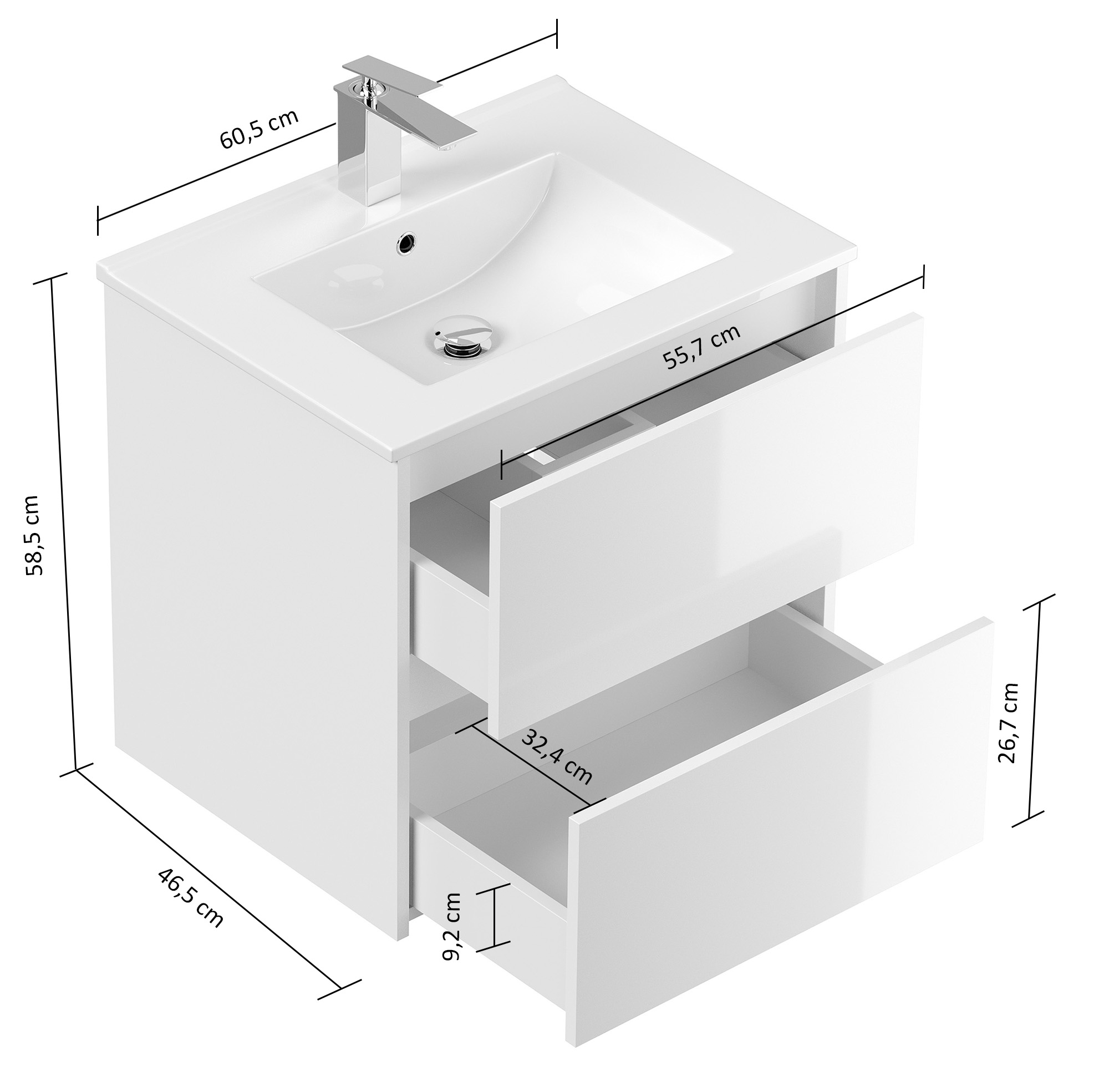 Badmöbelset Taifun 60cm 4tlg mit Spiegelschrank & 2x Badschrank eiche gold