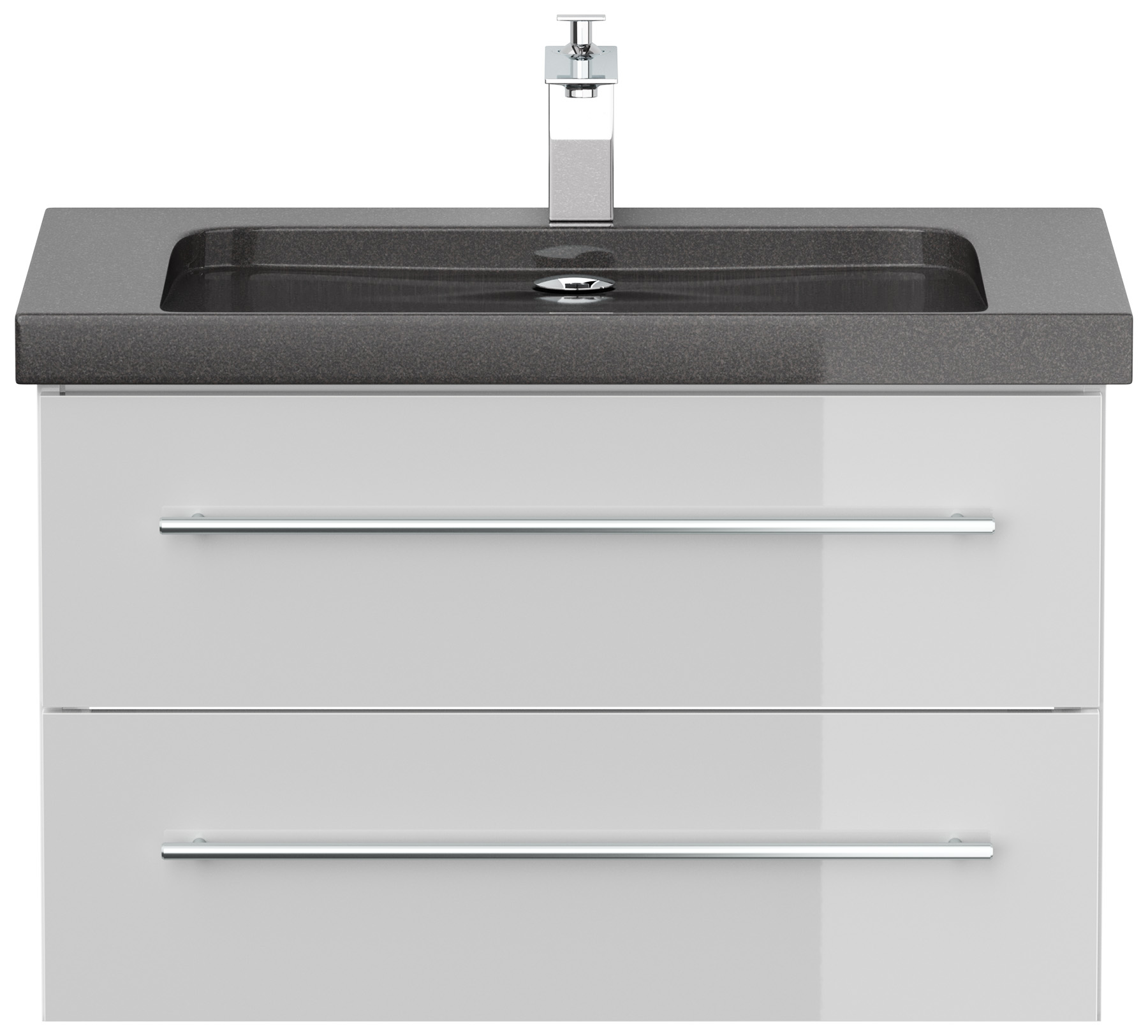 Badmöbel Granit India Black Damo 75 cm 1 Hahnloch SoftClose weiß hochglanz