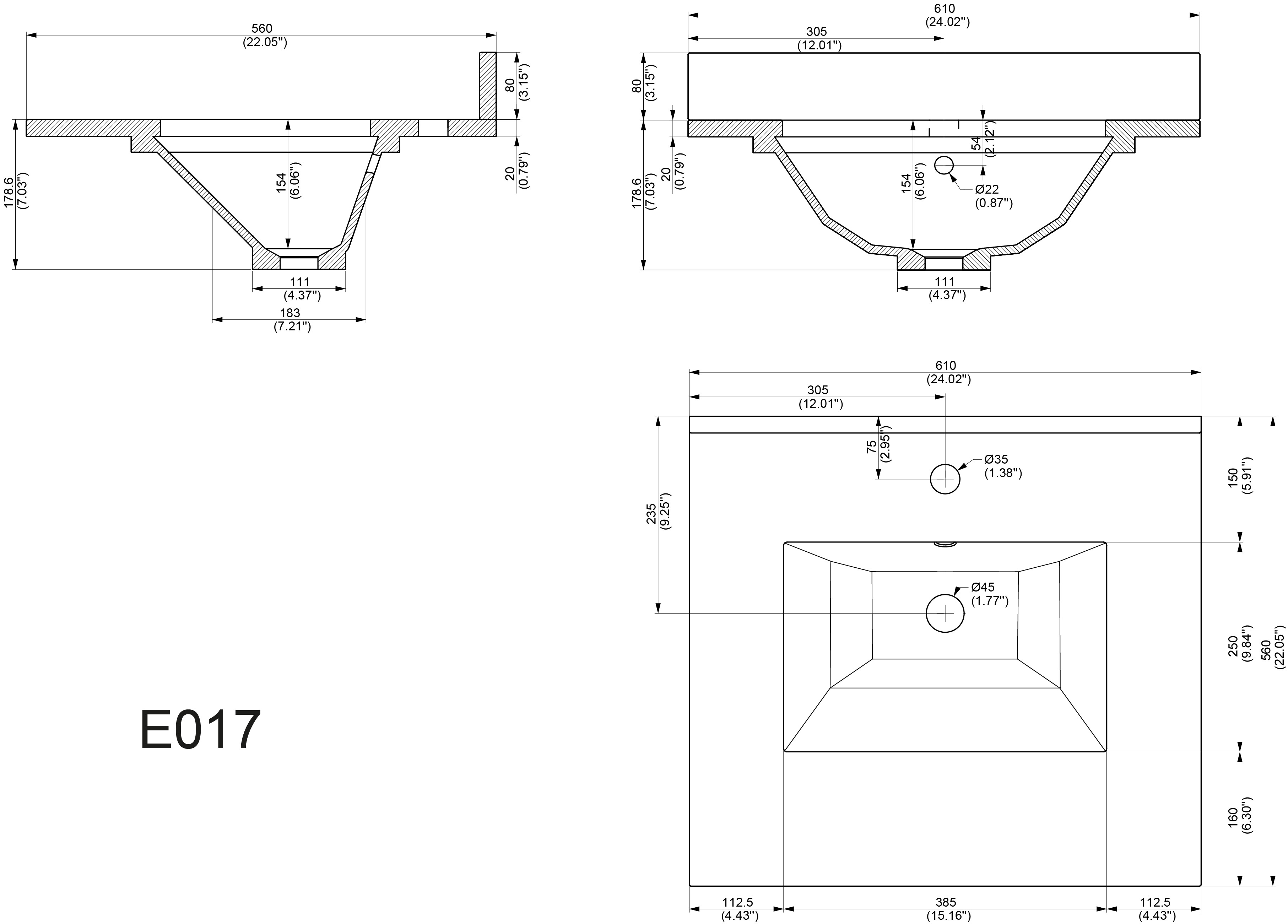 Landhaus Badmöbel-Set 2tlg Postigo 60 Quarz schwarz montiert weiss lackiert