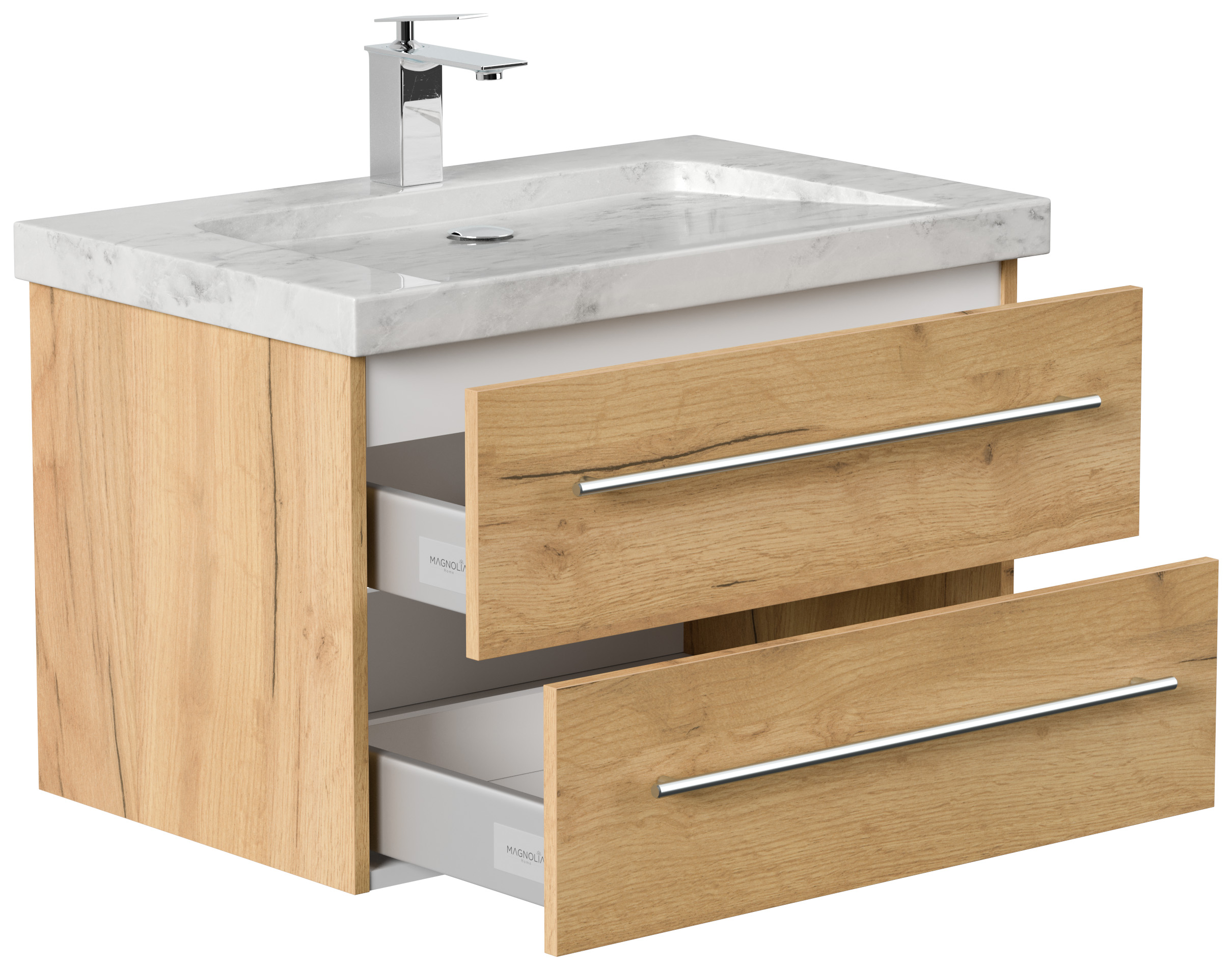 Badmöbel Marmor Carrara White Damo 75 cm 1 Hahnloch SoftClose eiche gold