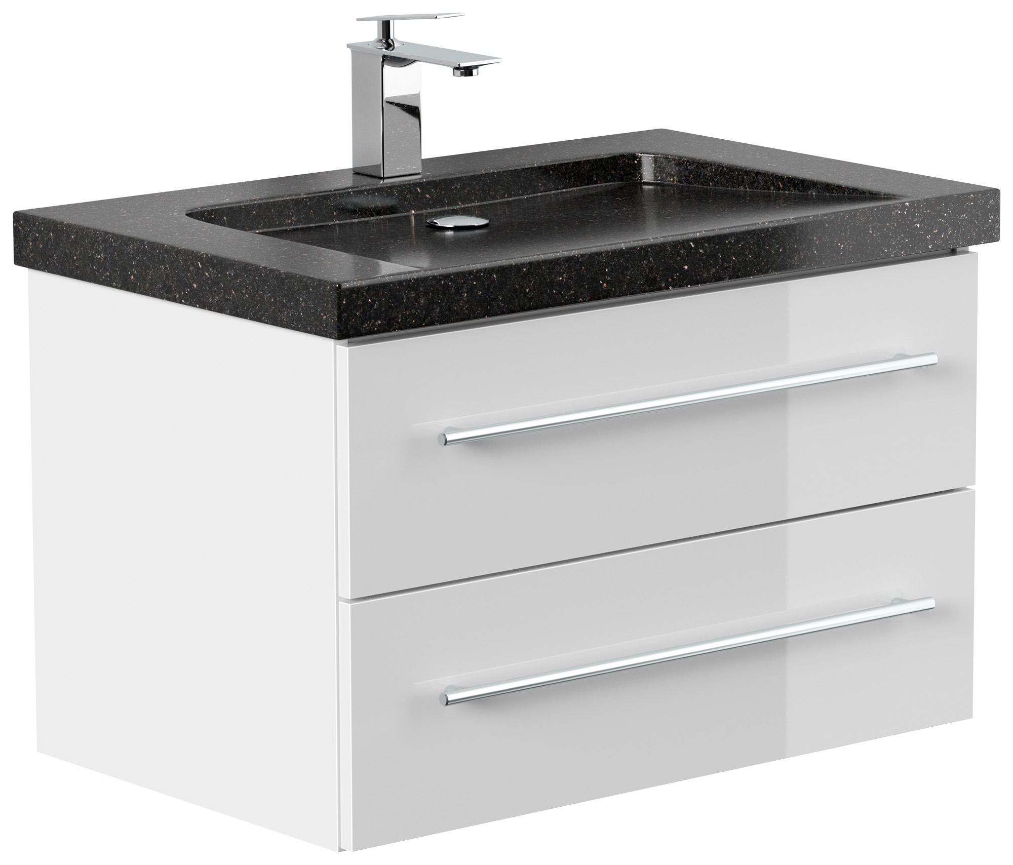 Badmöbel Granit Galaxy Black Damo 75 cm 1 Hahnloch SoftClose weiß hochglanz