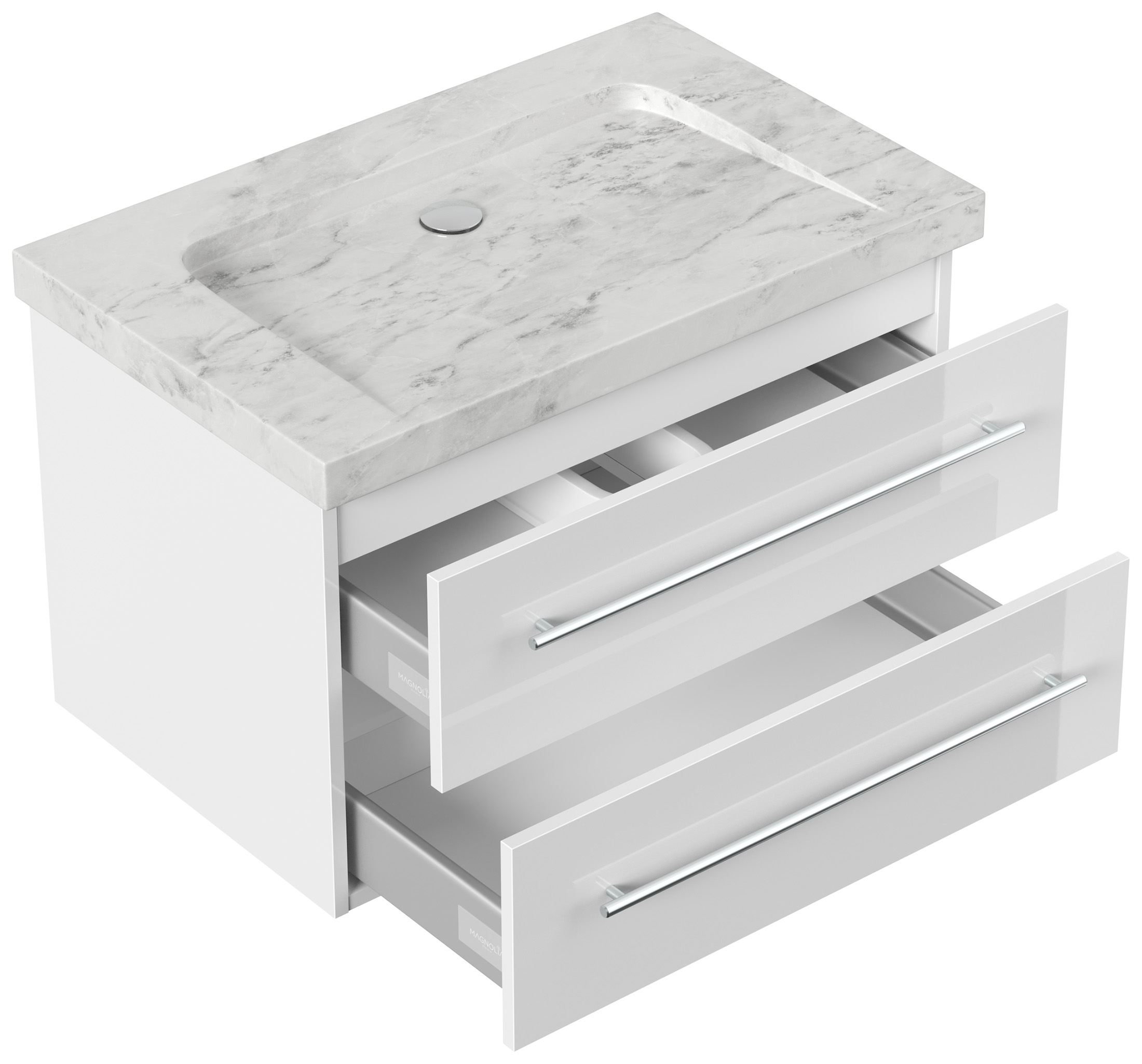 Badmöbel Marmor Carrara White Damo 75 cm ohne Hahnloch SoftClose weiß hochglanz