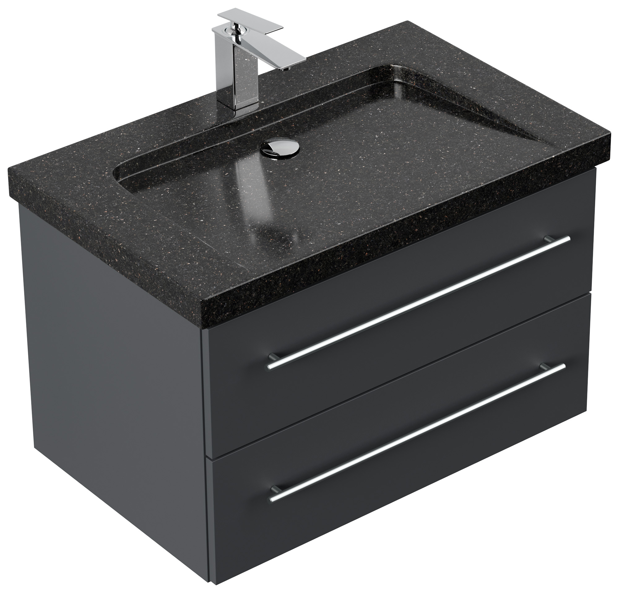 Badmöbel Granit Galaxy Black Damo 75 cm 1 Hahnloch SoftClose weiß hochglanz