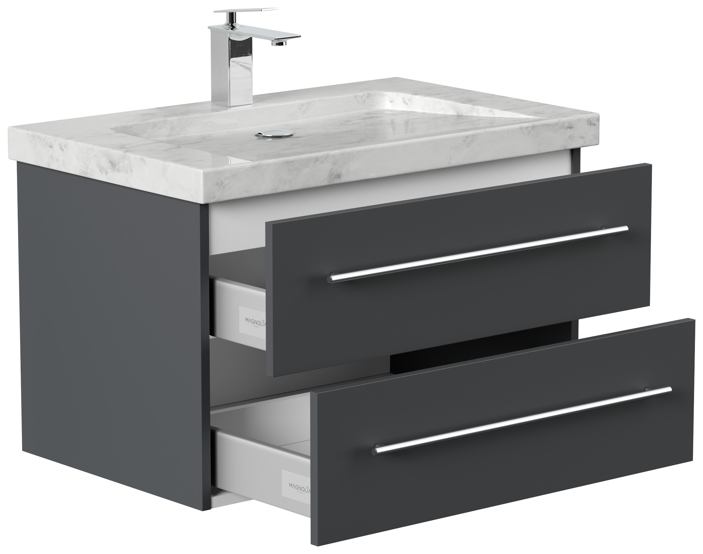 Badmöbel Marmor Carrara White Damo 75 cm 1 Hahnloch SoftClose grafit