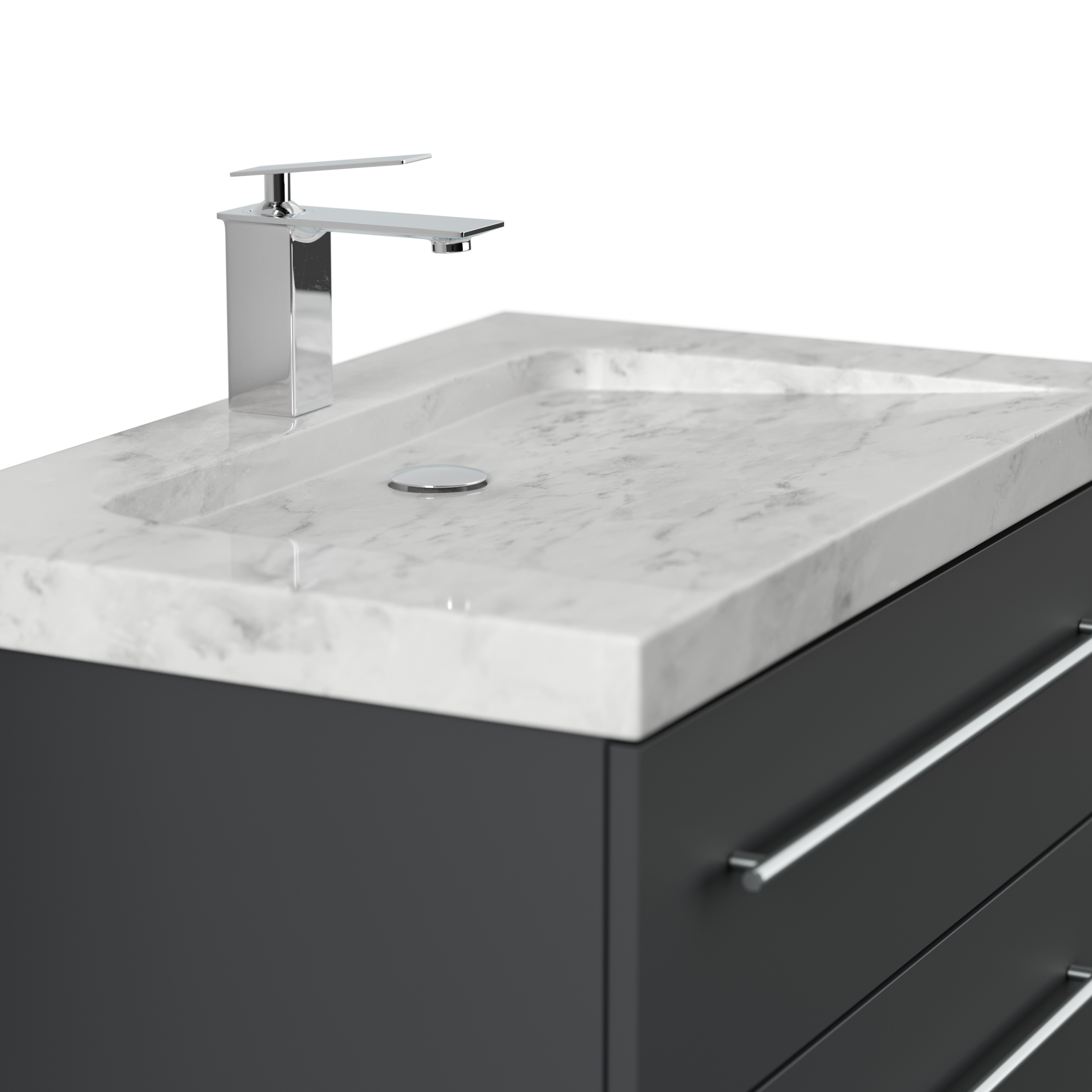 Badmöbel Marmor Carrara White Damo 75 cm 1 Hahnloch SoftClose grafit