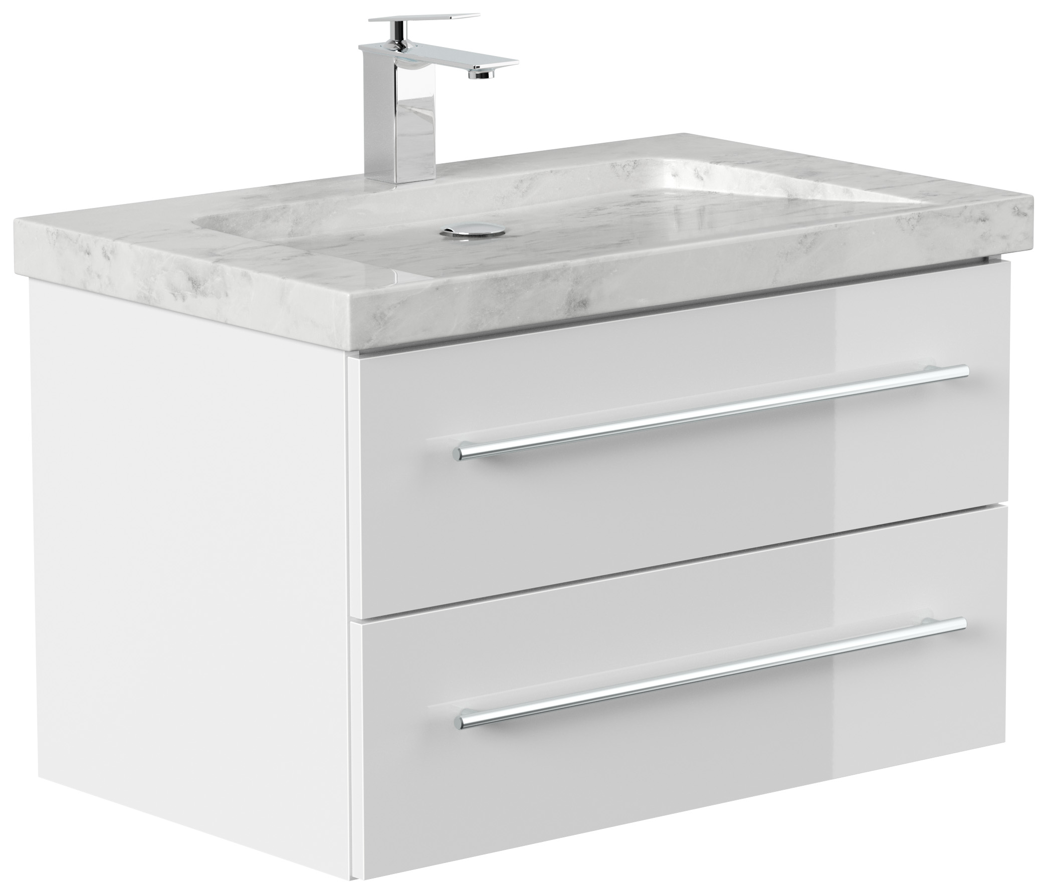 Badmöbel Marmor Carrara White Damo 75 cm 1 Hahnloch SoftClose weiß hochglanz