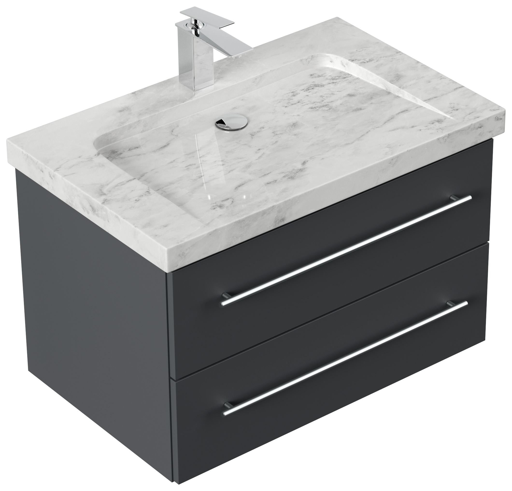 Badmöbel Marmor Carrara White Damo 75 cm 1 Hahnloch SoftClose grafit